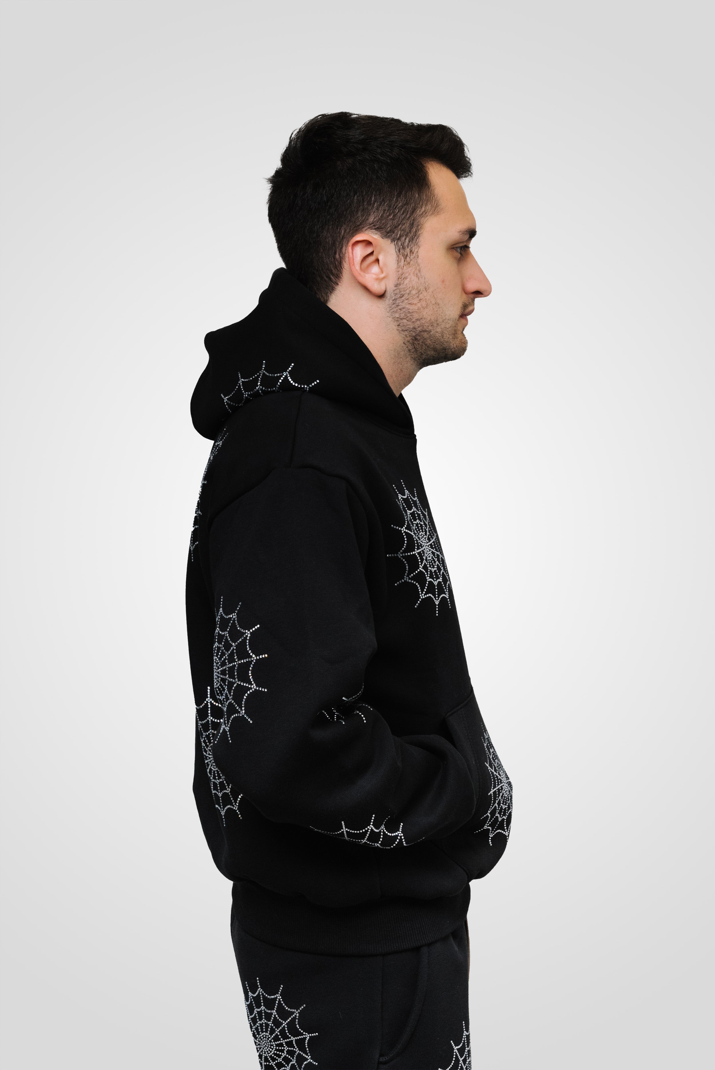 SPIDER WEB SPARCKLY HOODIE BLACK - Shoebuya Brand
