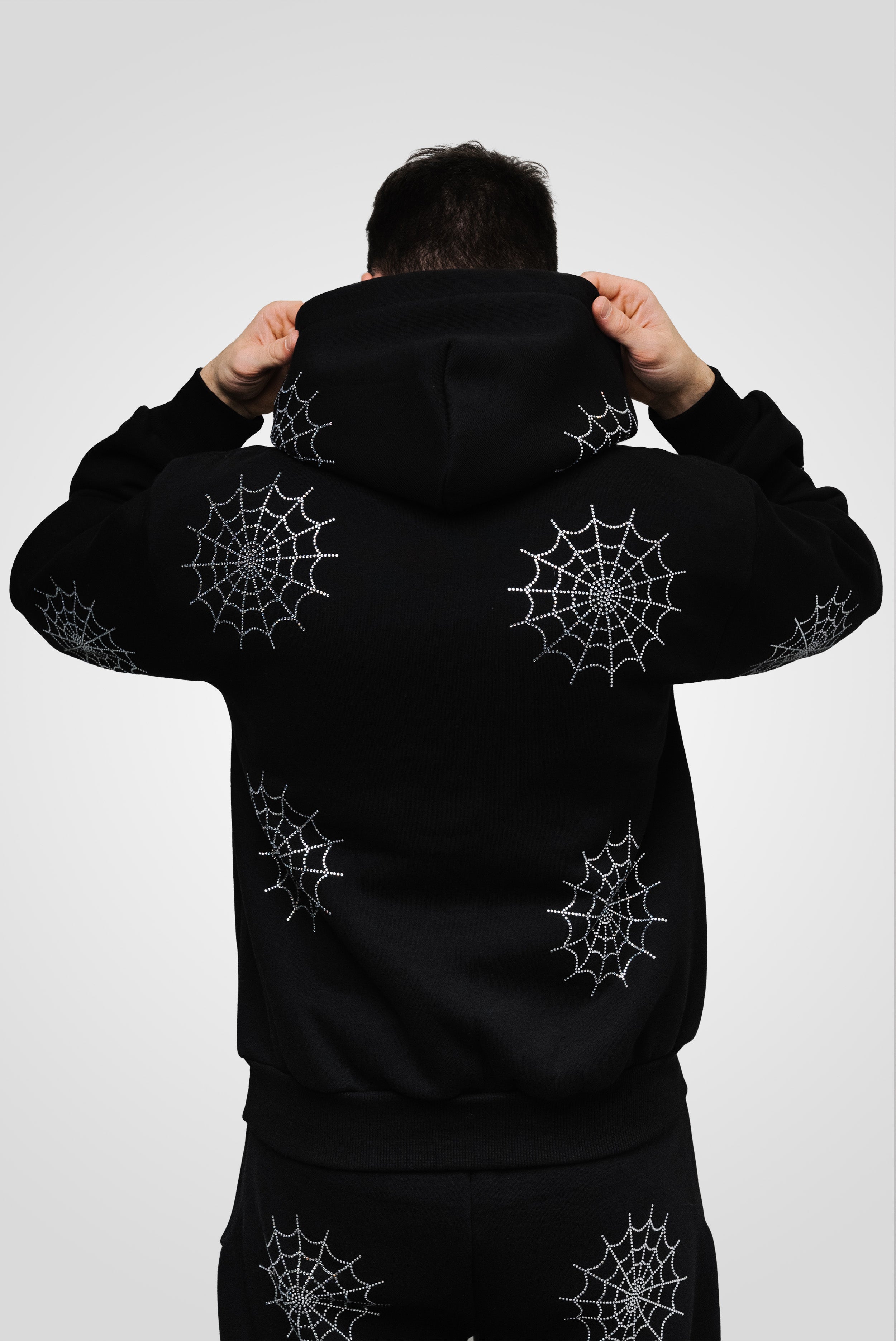 SPIDER WEB SPARCKLY HOODIE BLACK - Shoebuya Brand