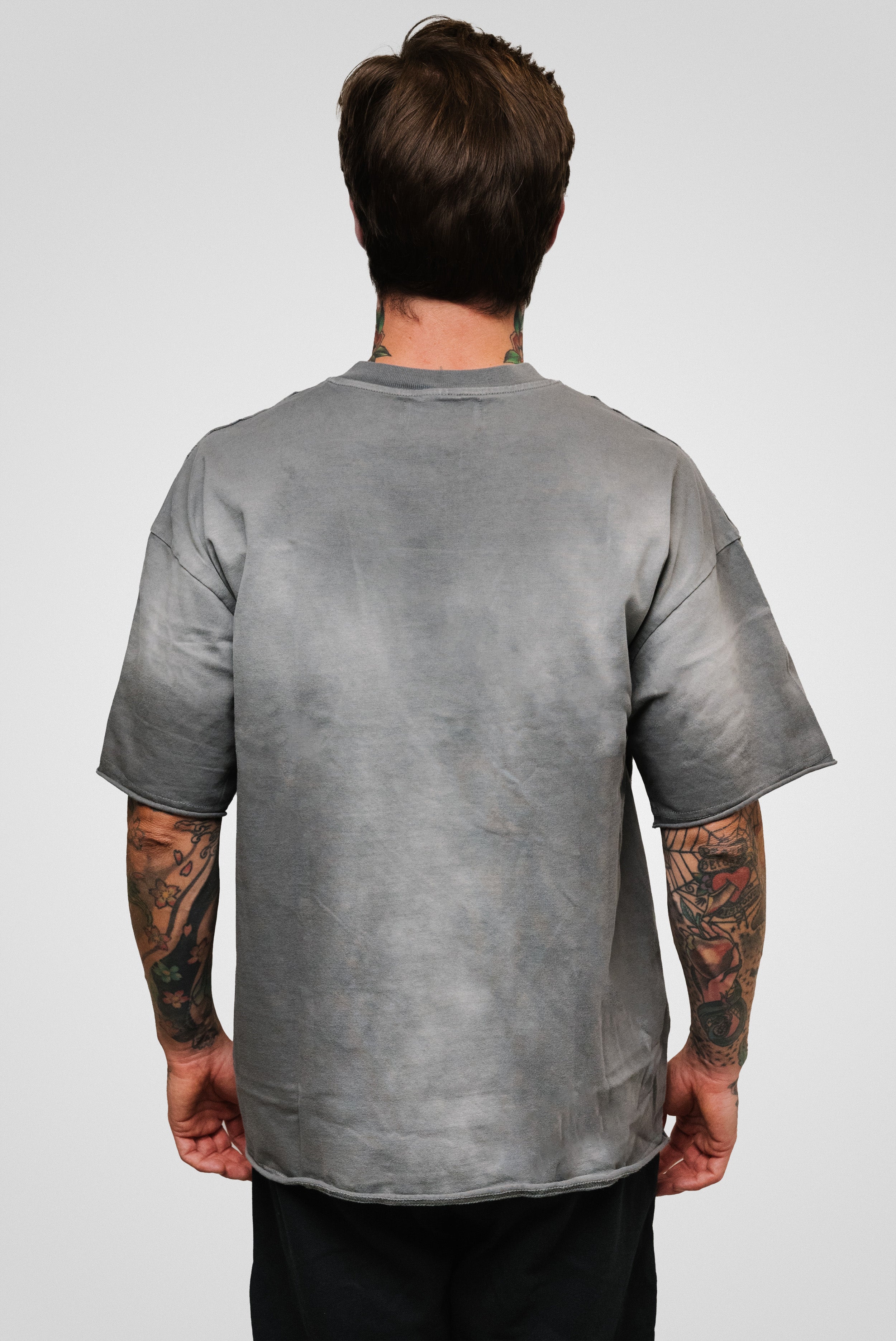 THE DISTRESSED SPRAY FRAYED EDGES TEE GREY - Shoebuya Brand