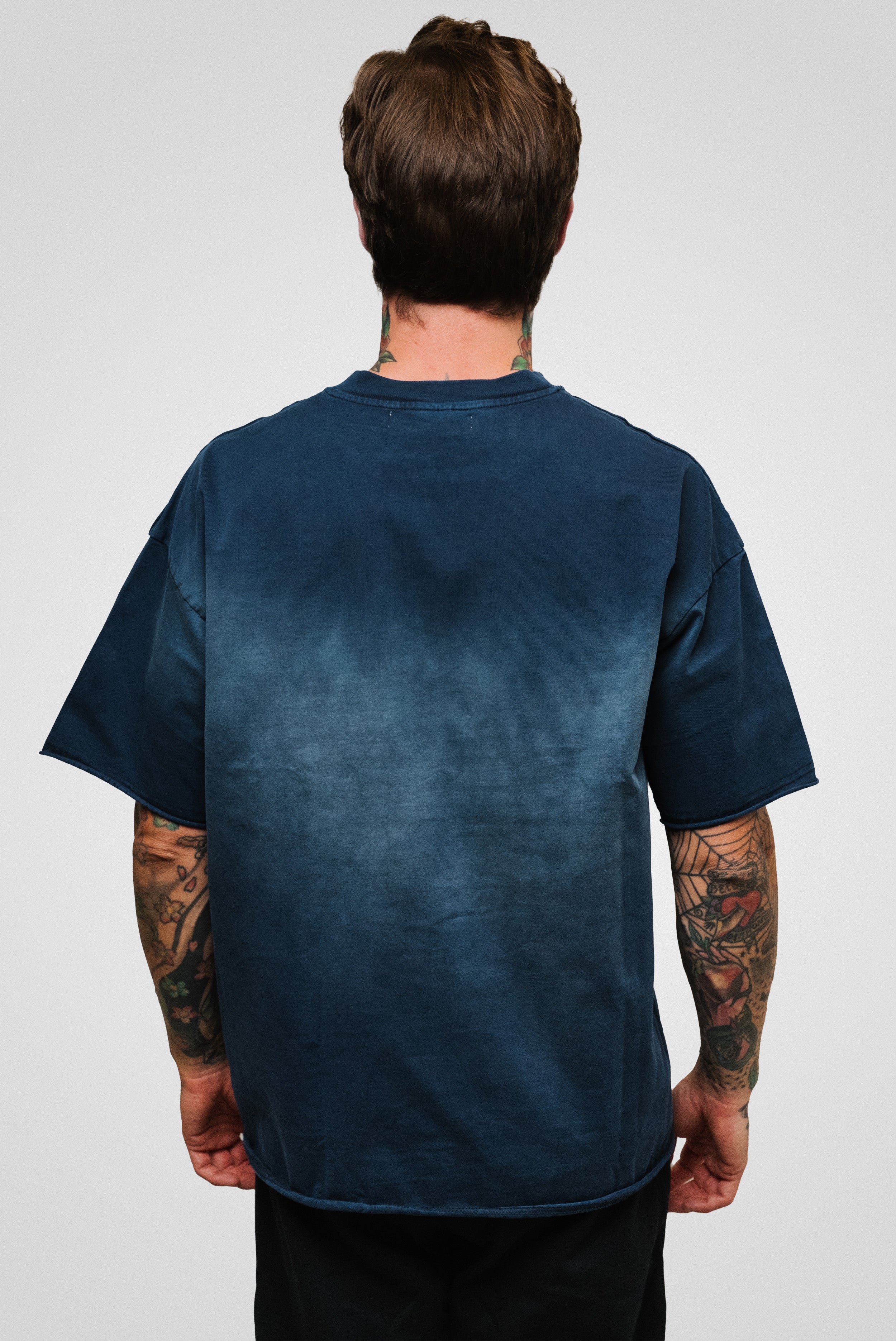 THE DISTRESSED SPRAY FRAYED EDGES TEE BLUE - Shoebuya Brand