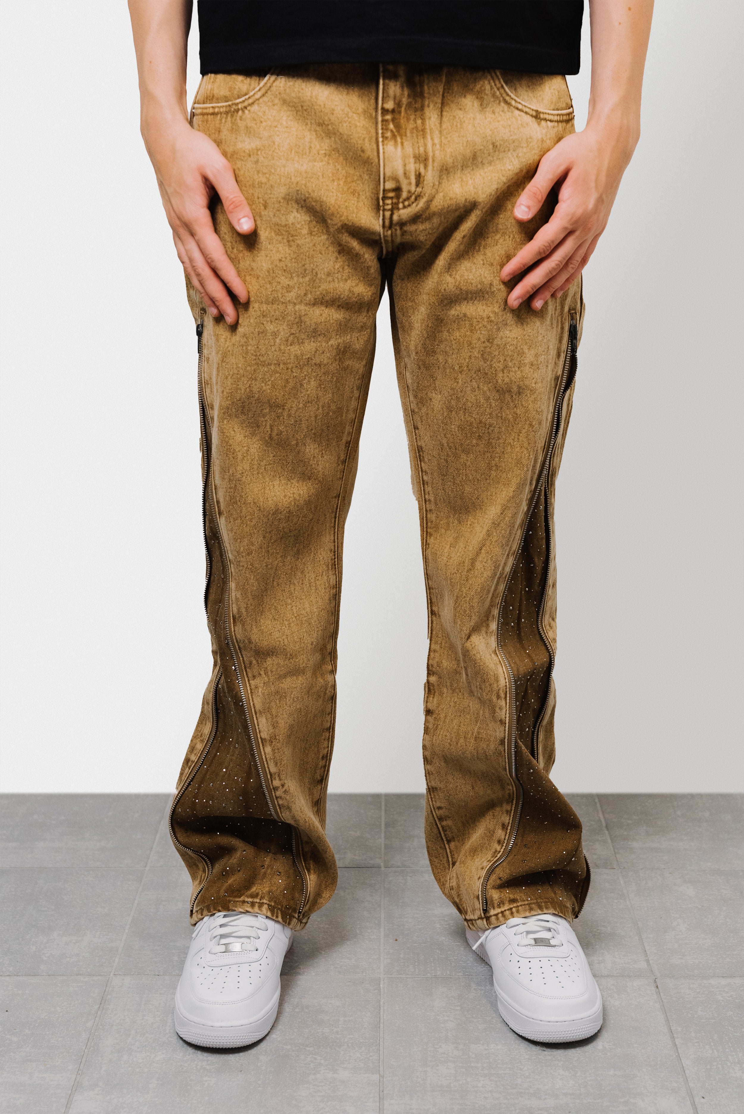 COPPER ZIP DENIM JEANS  - Shoebuya Brand