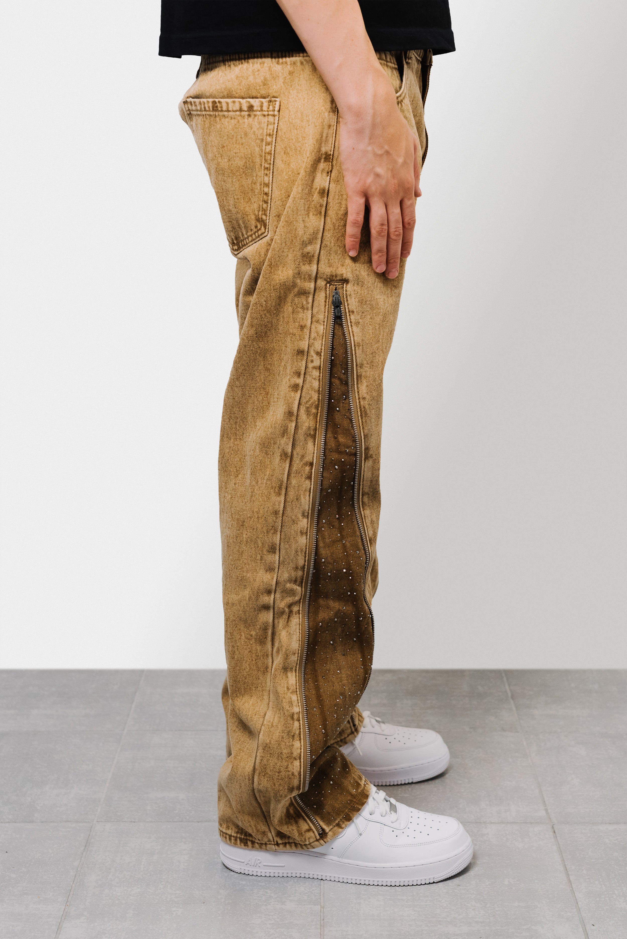COPPER ZIP DENIM JEANS  - Shoebuya Brand