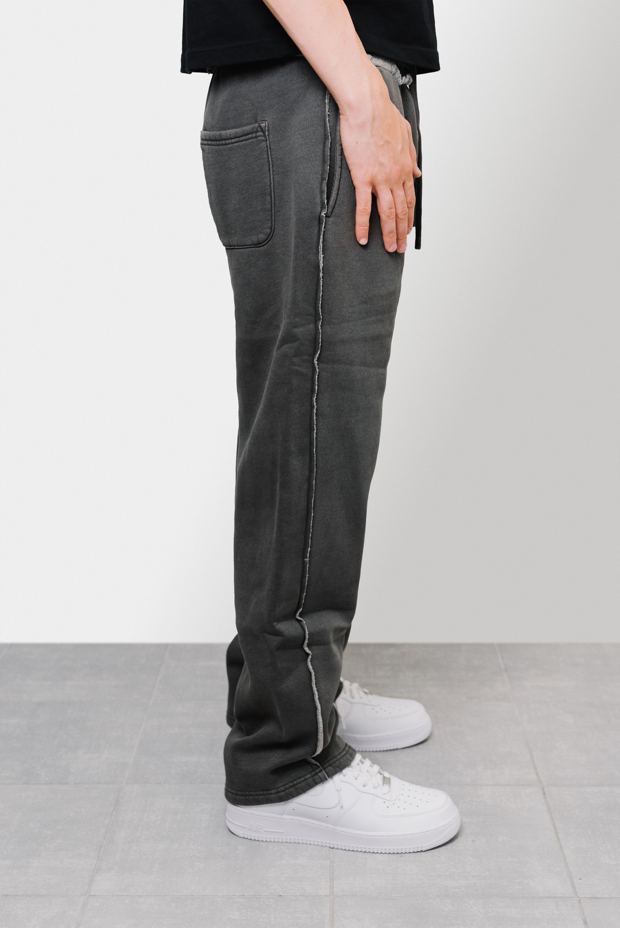 LOOSE DISTRESSED STRIPED STRAIGHT PANTS GREY - Shoebuya Brand