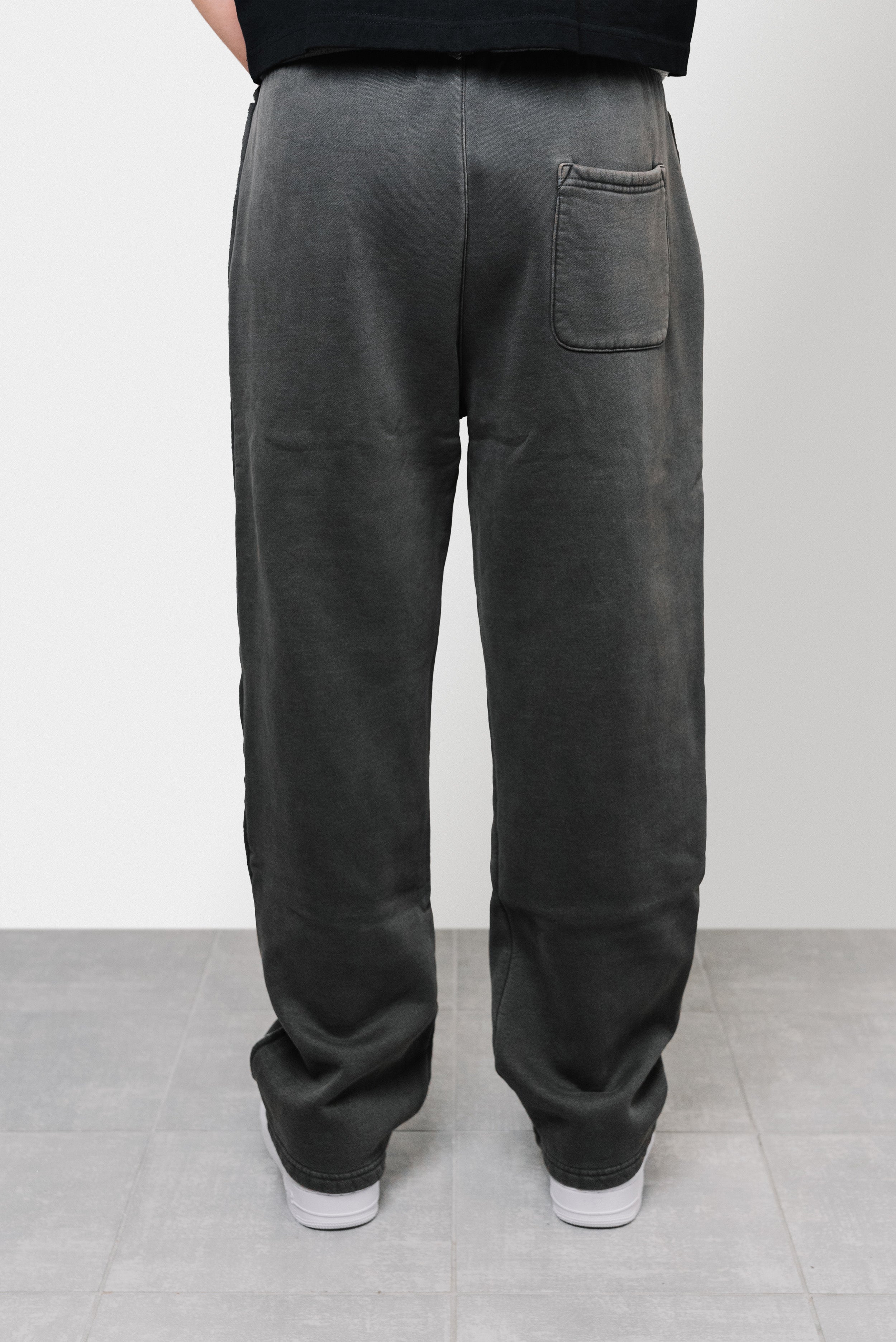 LOOSE DISTRESSED STRIPED STRAIGHT PANTS GREY - Shoebuya Brand