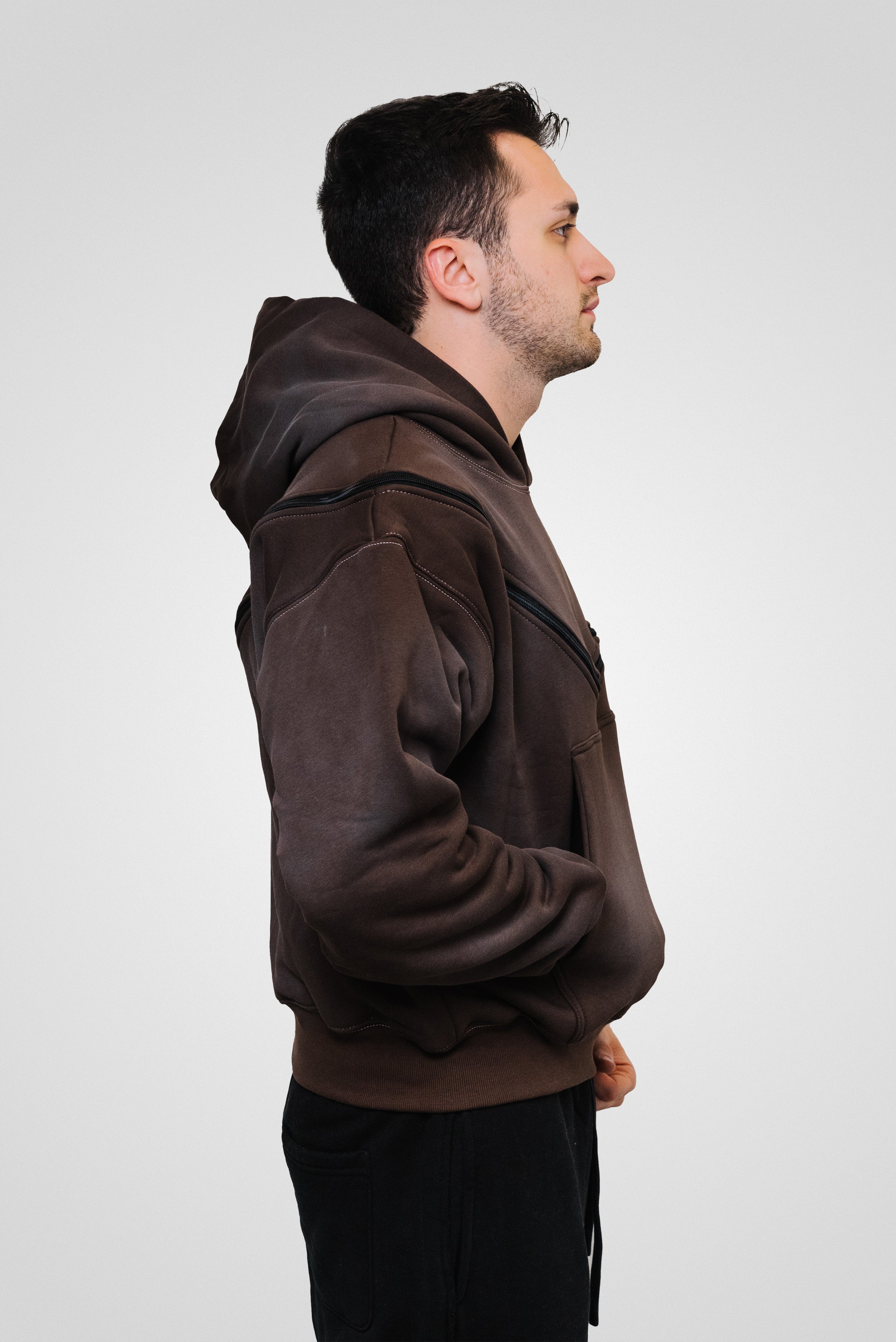 FUSION ZIP PERFECT HOODIE BROWN - ALESSIO GIFFI