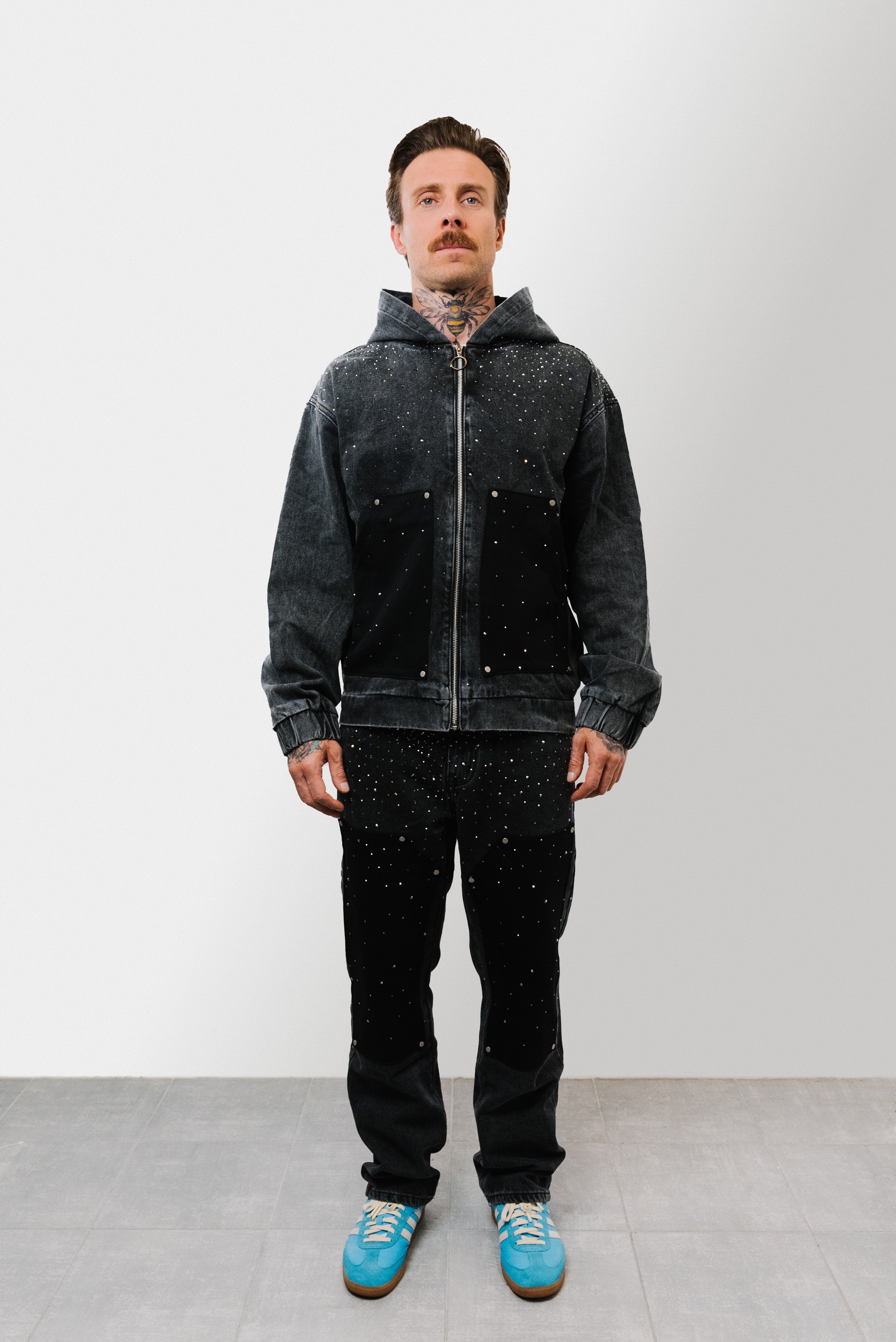 SPARCKLY DENIM SLAVED BLACK SUIT - Shoebuya Design
