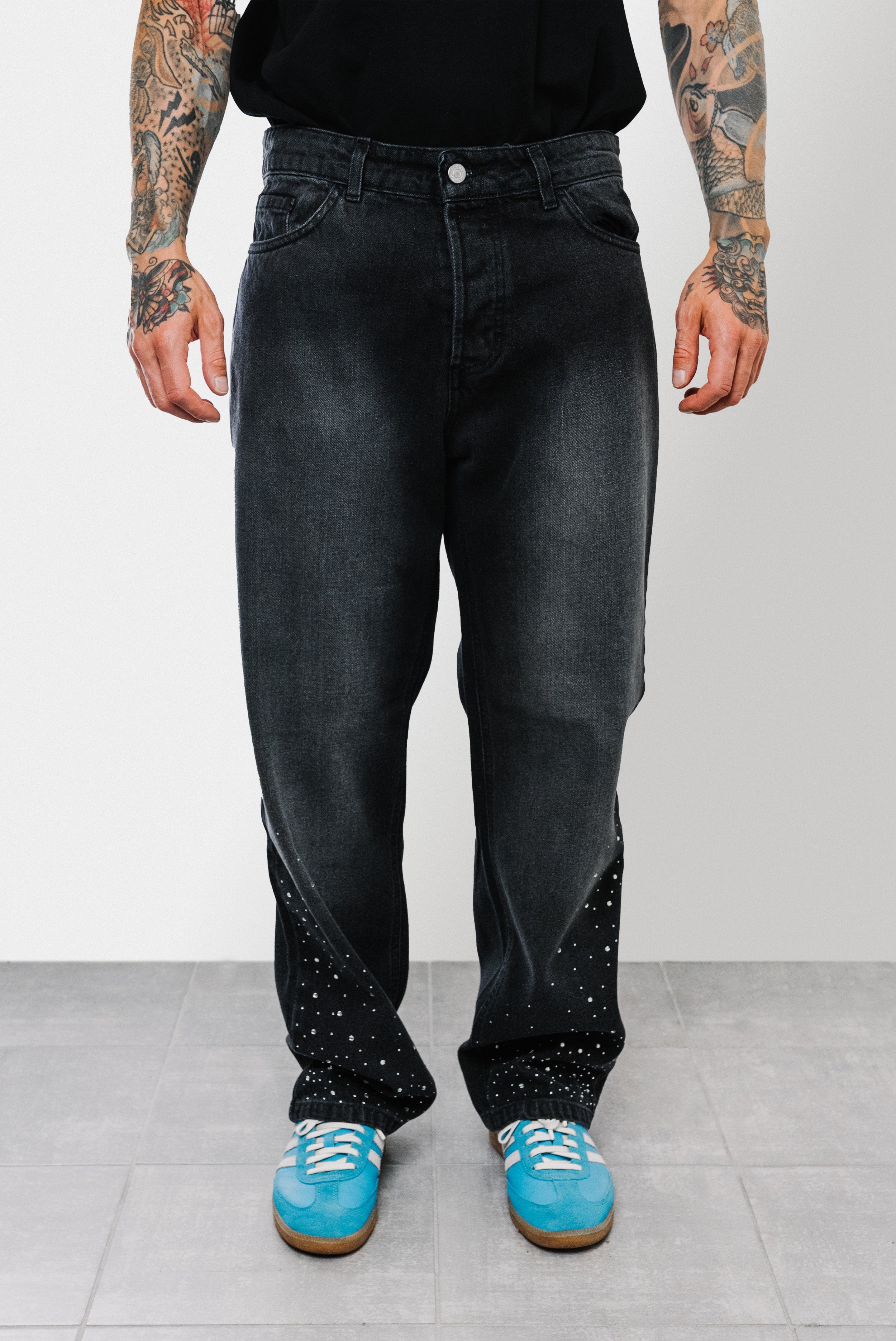 GLITTER DENIM BLACK JEANS  - Shoebuya Brand