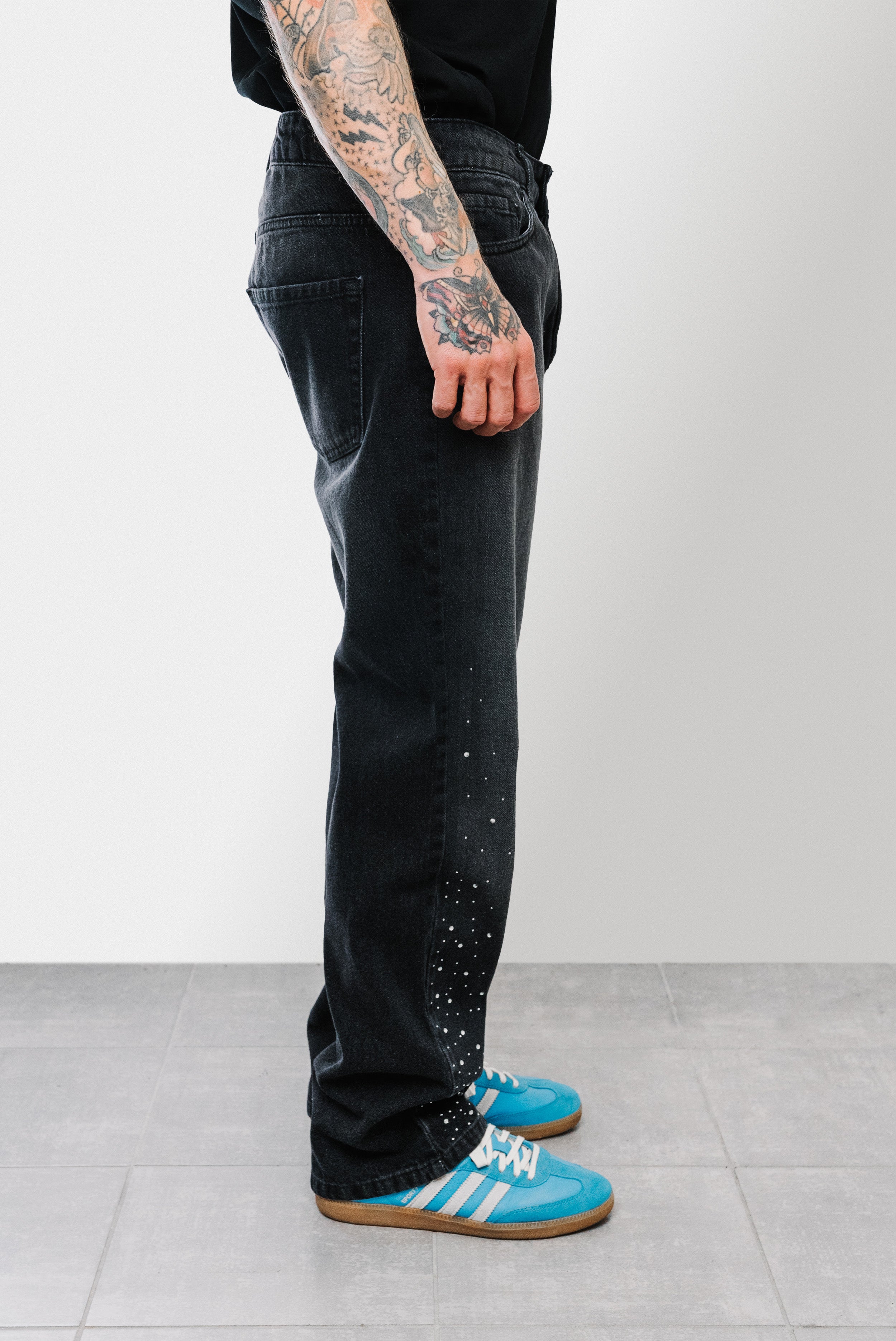 GLITTER DENIM BLACK JEANS  - Shoebuya Brand