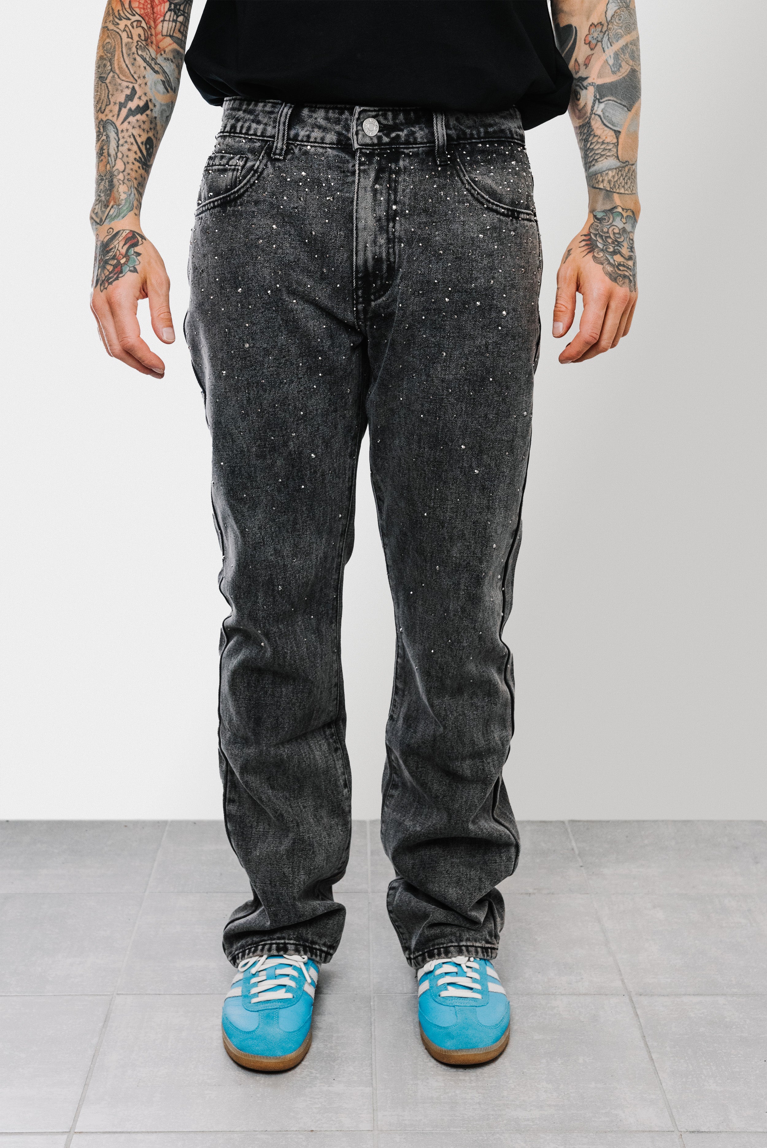 SPARKLY DENIM GREY JEANS  - Shoebuya Brand