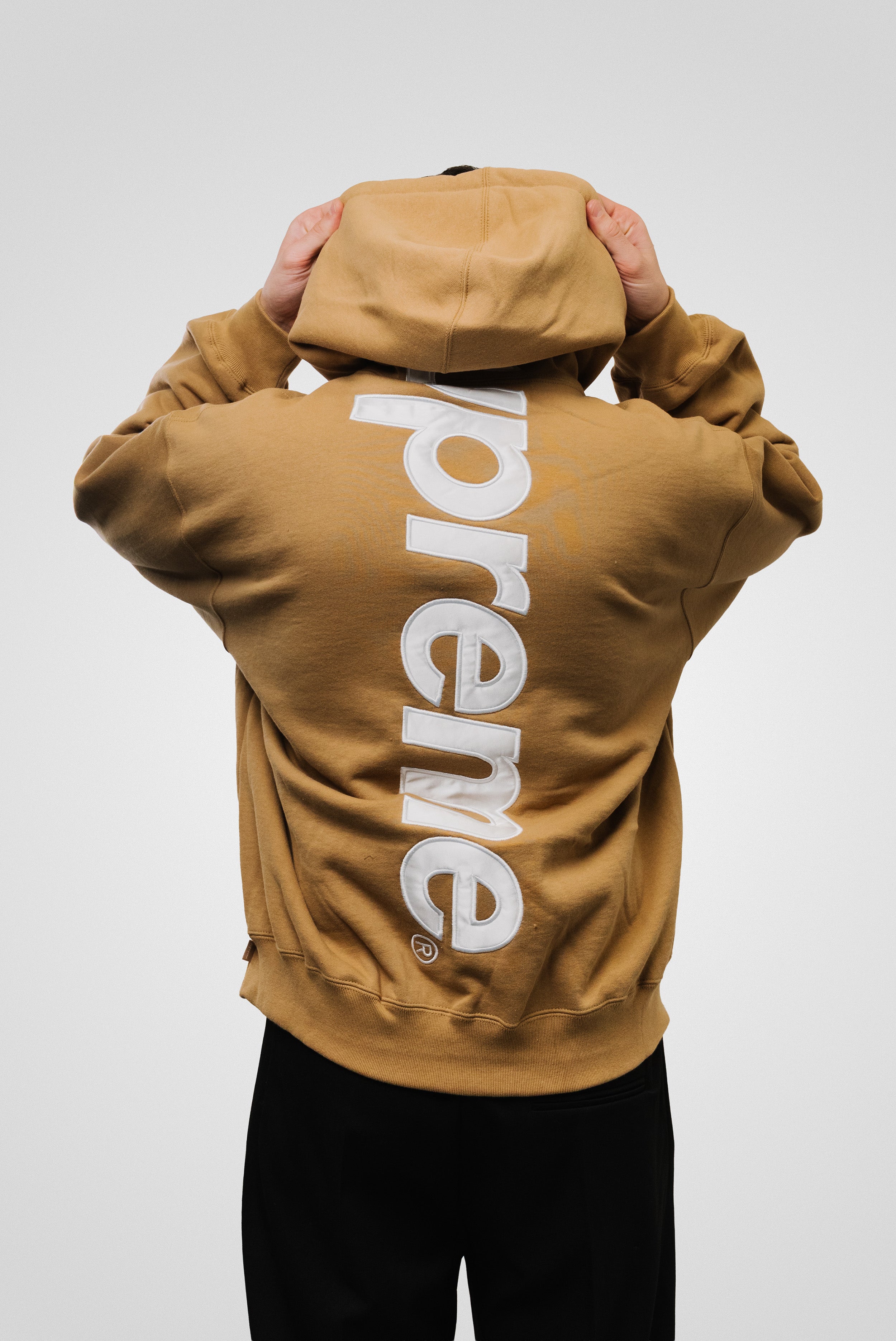 SUPREME SATIN APPLIQUE HOODIE BROWN