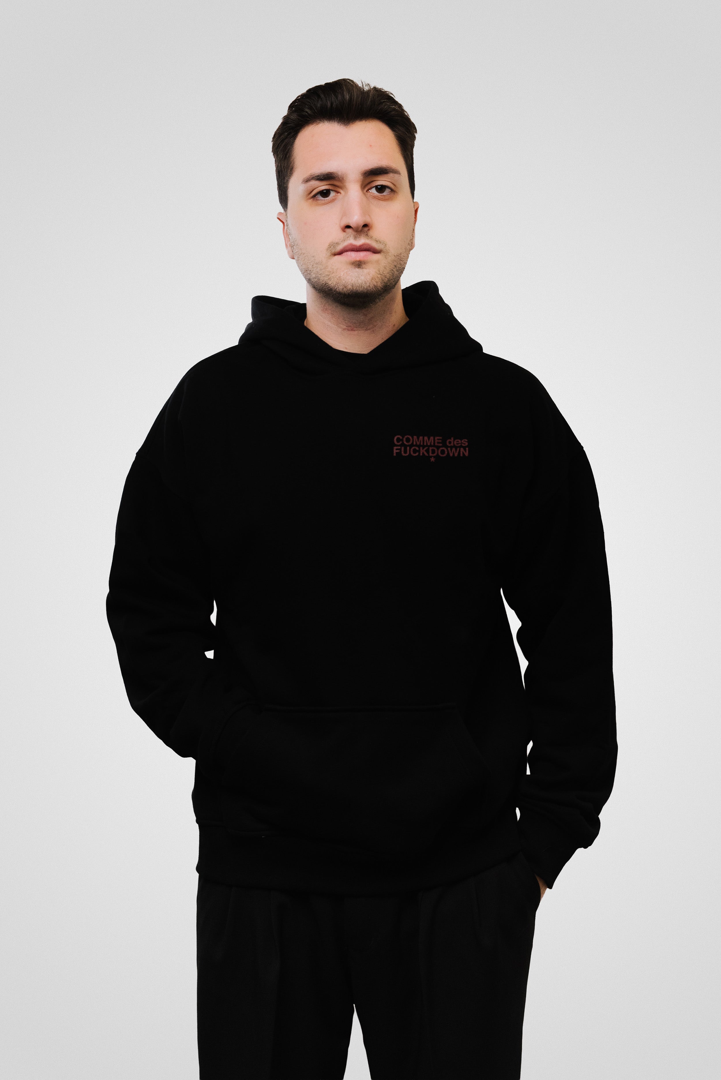HOODIE BLACK/BORDEAUX  - Comme Des Fuckdown