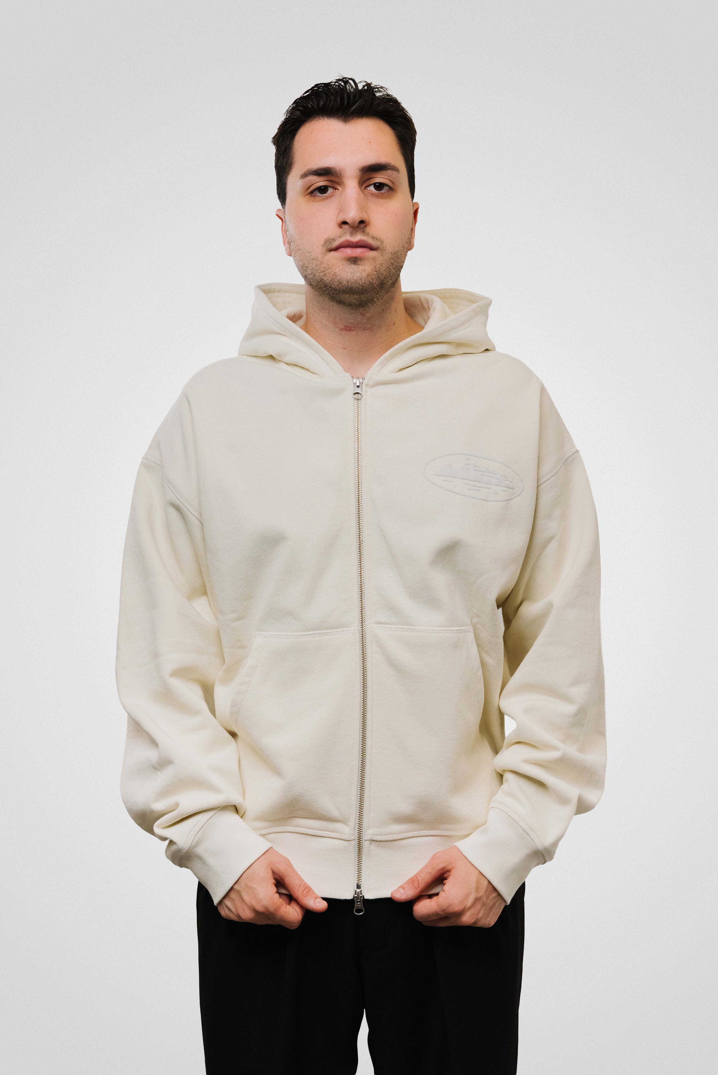 CORTEIZ ISLAND PUFF PINT ZIP HOODIE OFF WHITE
