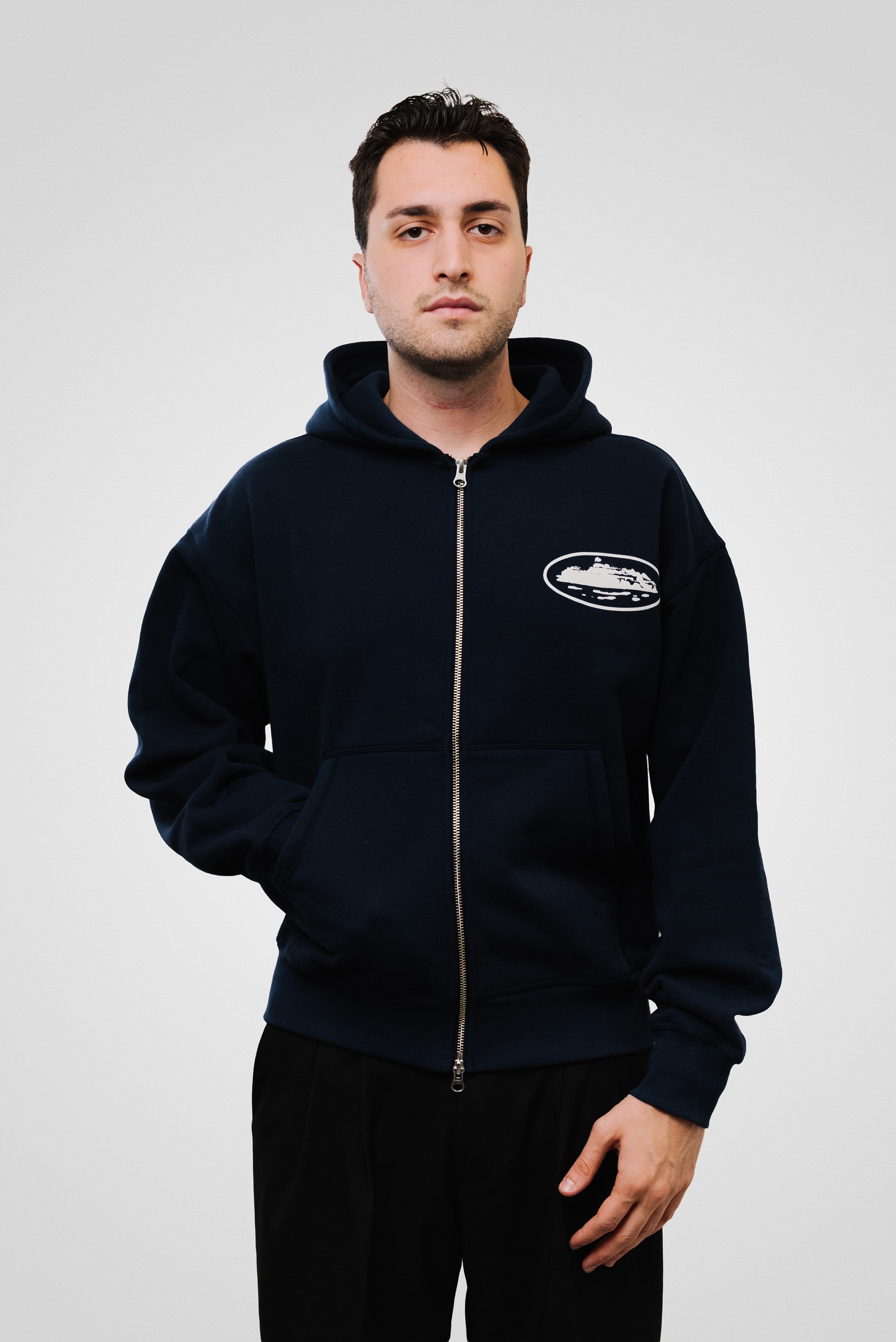 CORTEIZ ISLAND PUFF PRINT ZIP HOODIE BLUE NAVY