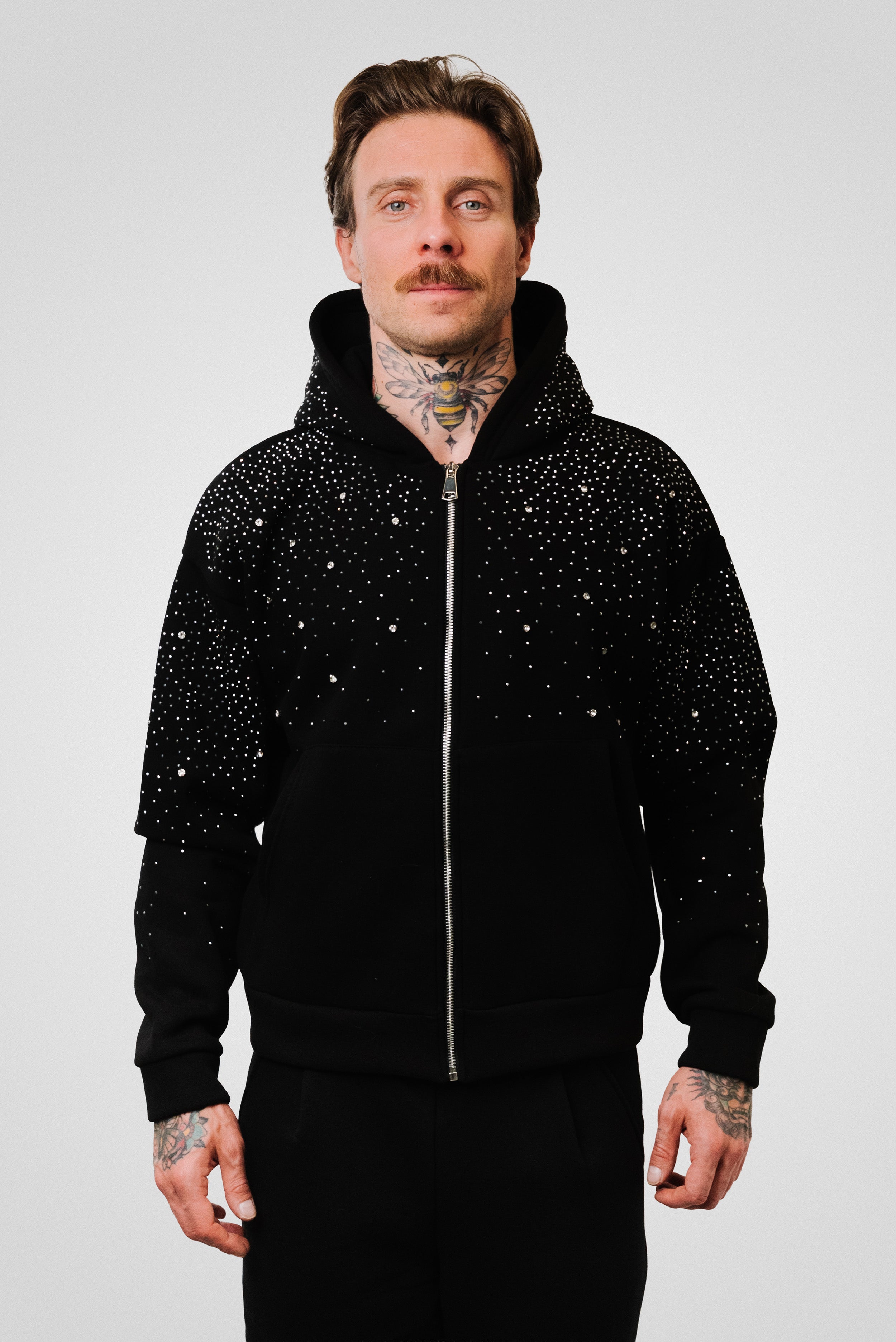 ZIP GLITTER BLACK HOODIE- Replacement Brand