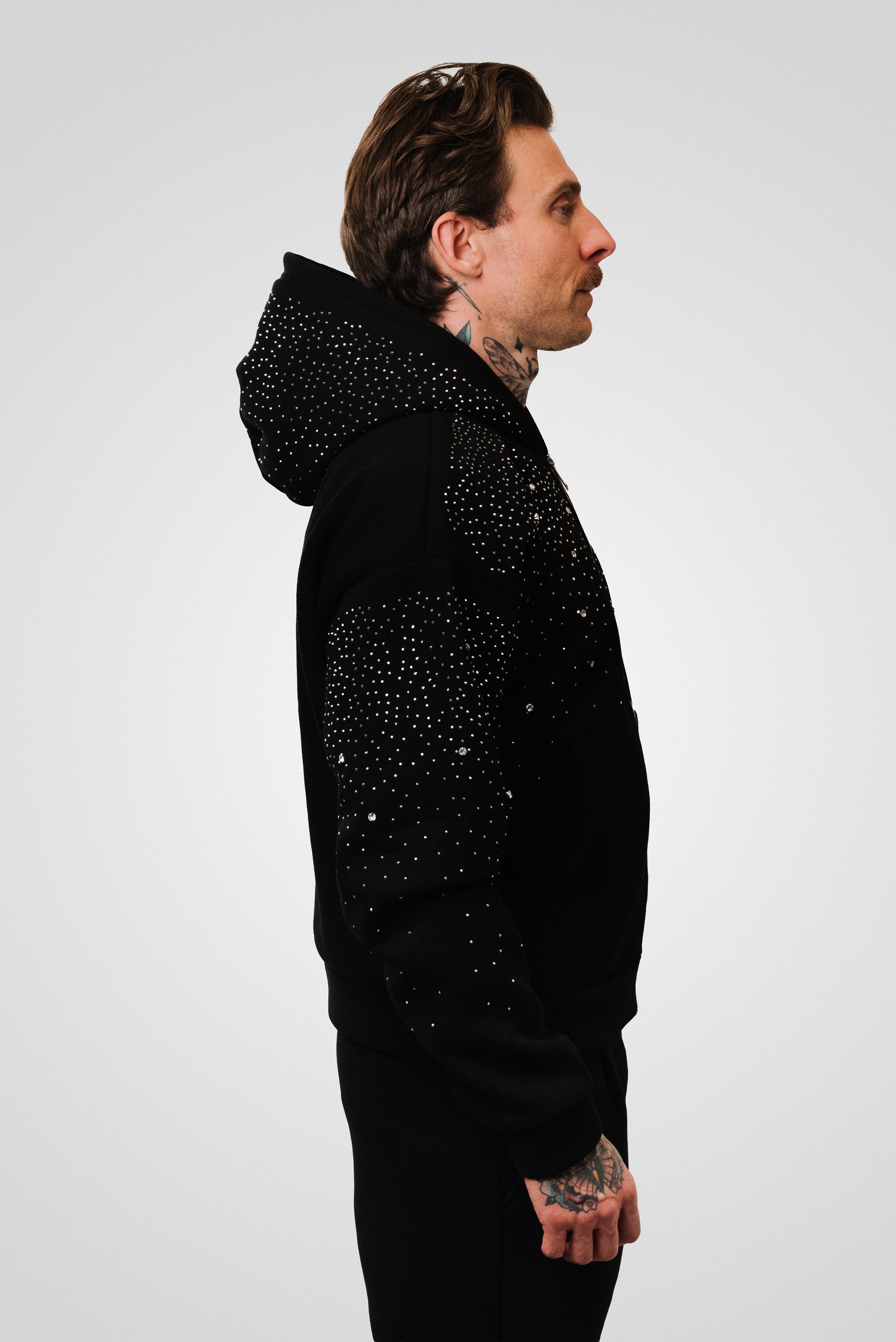 ZIP GLITTER BLACK HOODIE- Replacement Brand