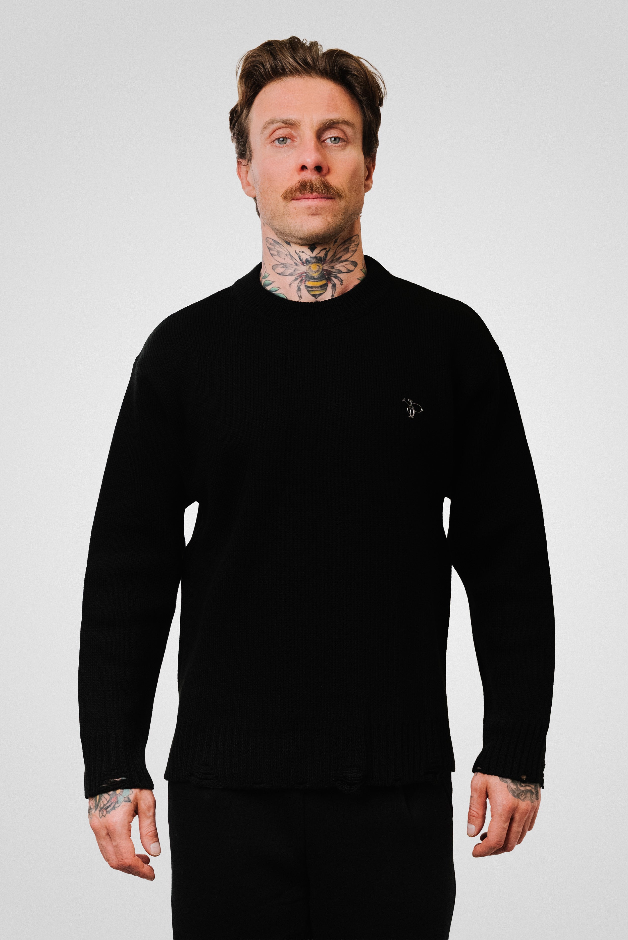 E EMBROIDERED BLACK SWEATER  - TheDoubleE
