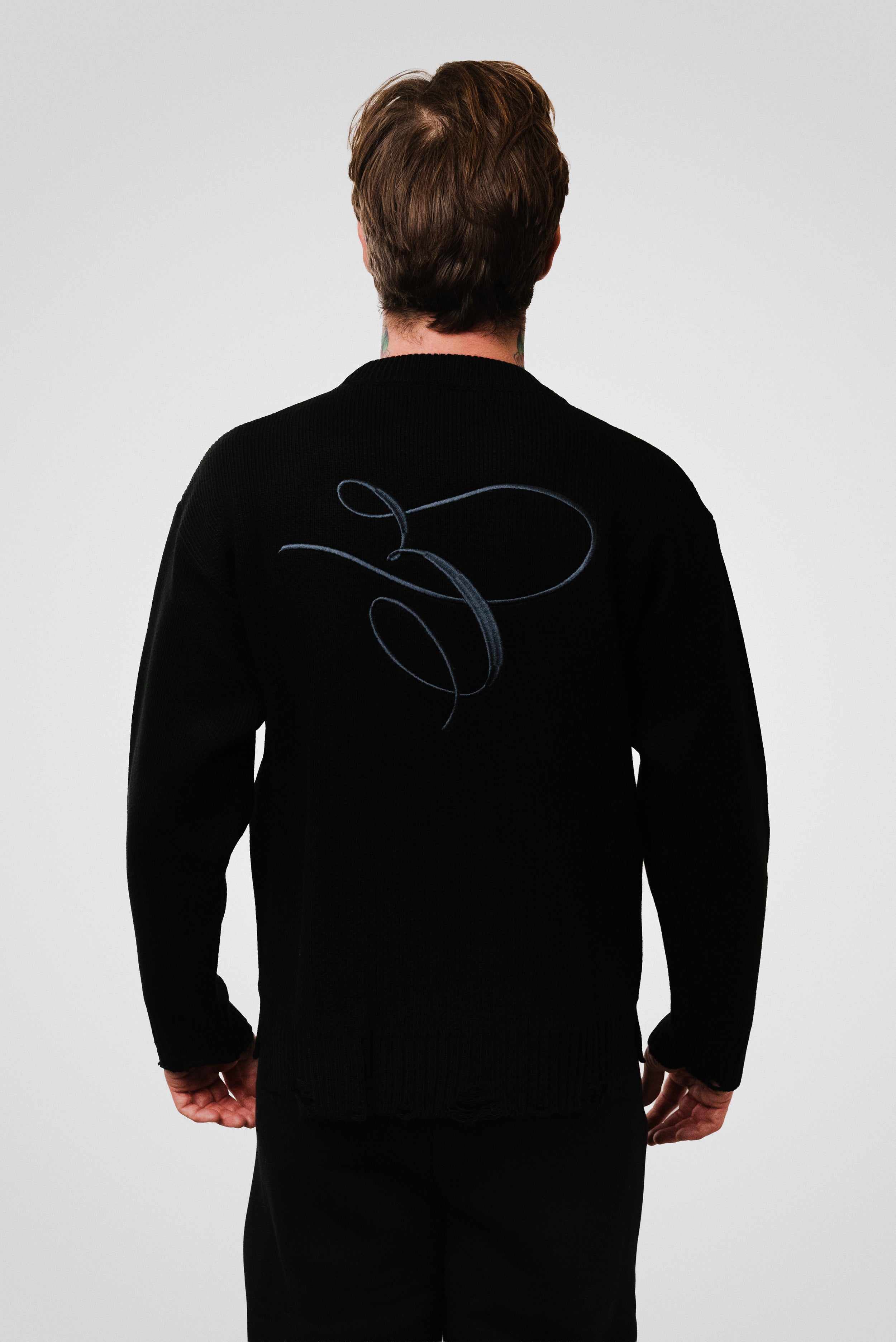 E EMBROIDERED BLACK SWEATER  - TheDoubleE