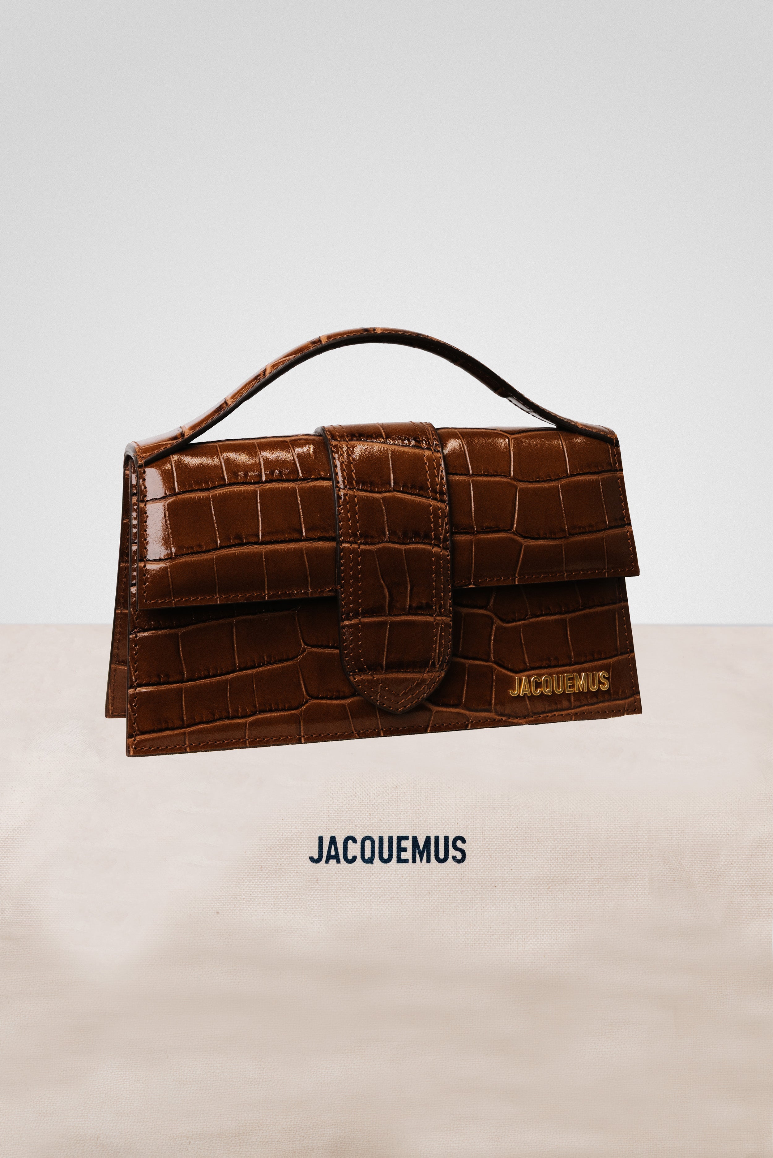 JACQUEMUS LE GRAND BAMBINO CROSSBODY FLAP BAG CROCO BROWN