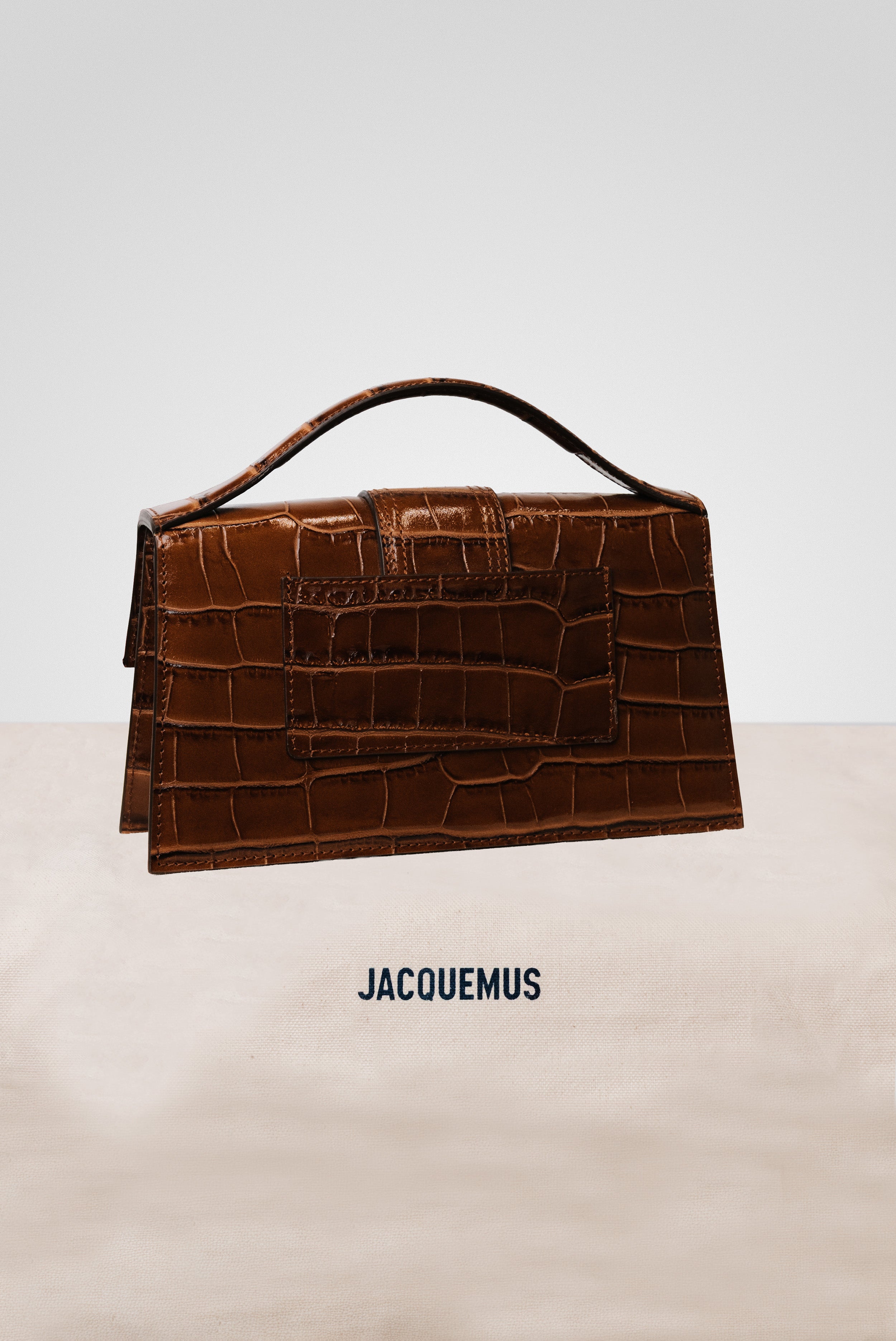 JACQUEMUS LE GRAND BAMBINO CROSSBODY FLAP BAG CROCO BROWN