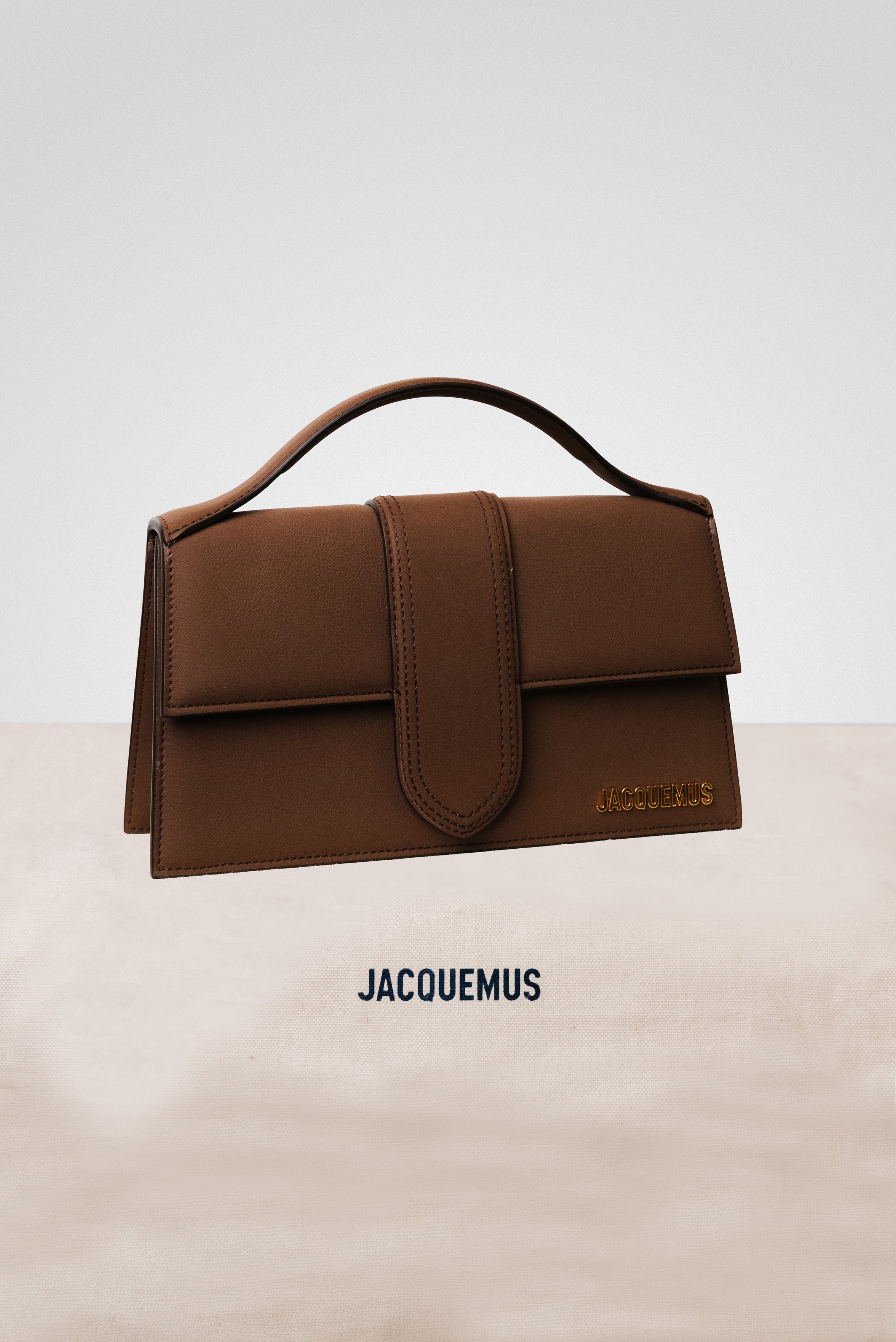 JACQUEMUS LE GRAND BAMBINO CROSSBODY FLAP BAG SUEDE BROWN