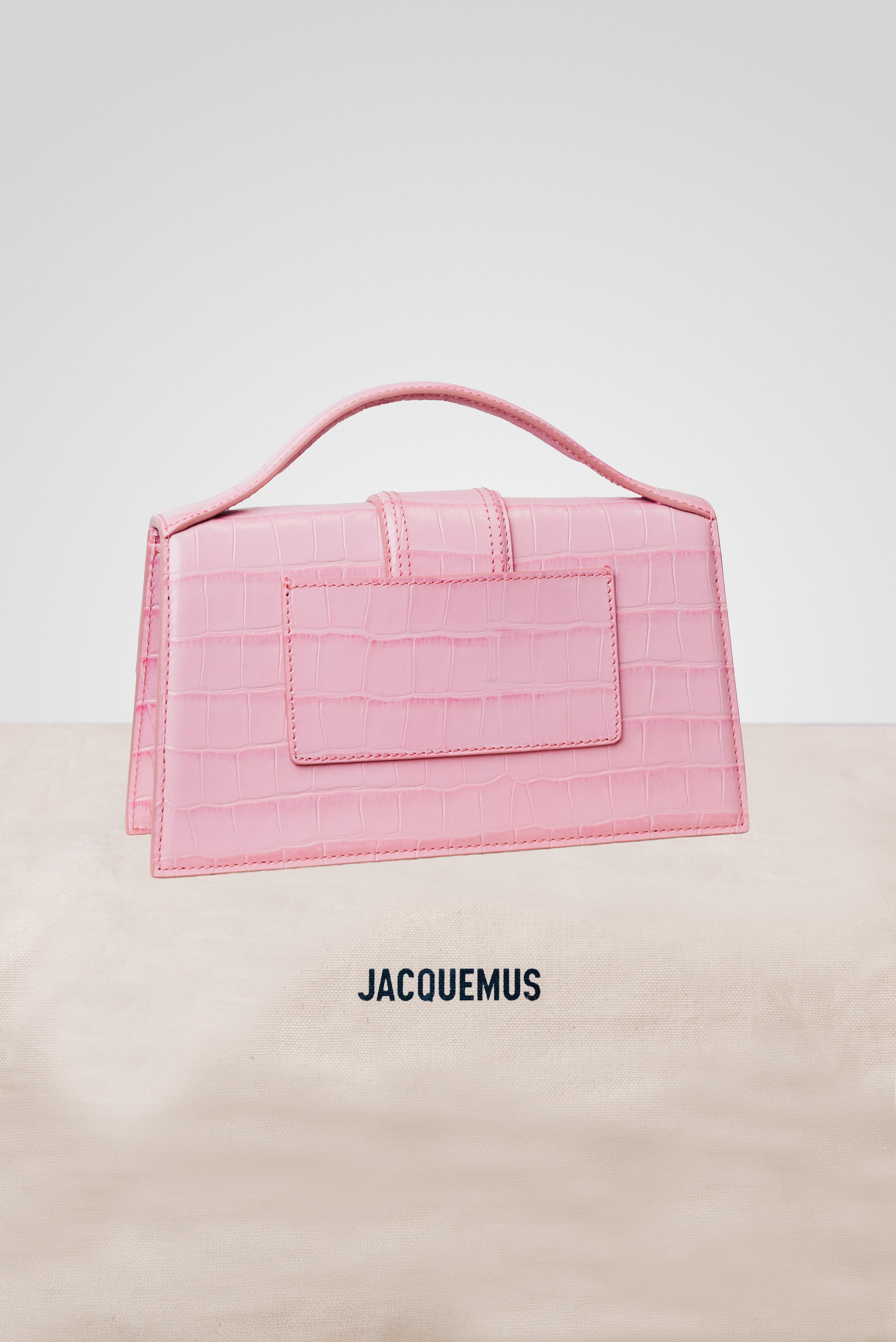 JACQUEMUS LE GRAND BAMBINO CROSSBODY FLAP BAG CROCO EMBOSSED PINK