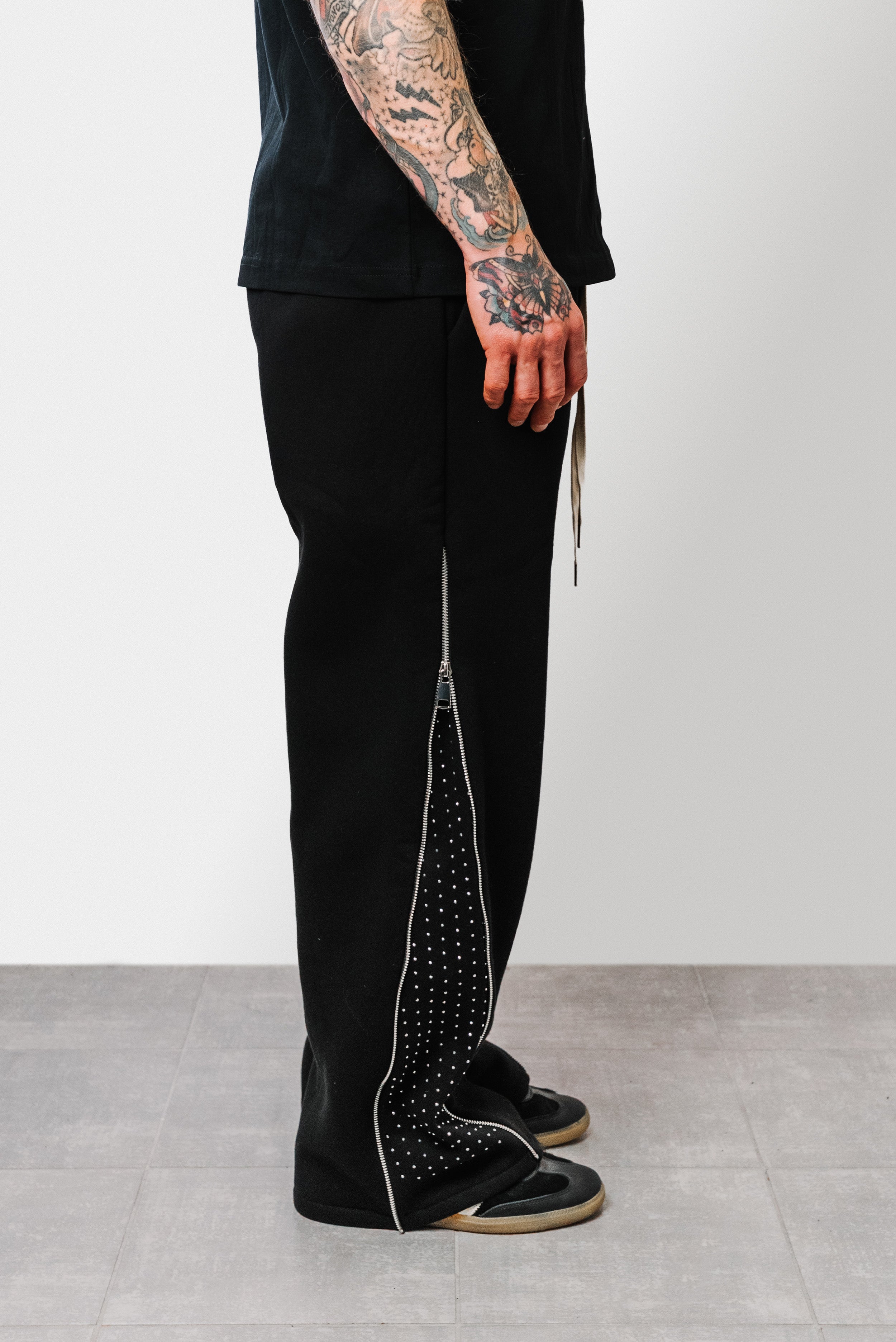 ZIP SPARCKLY TRACK PANTS BLACK - Shoebuya Design