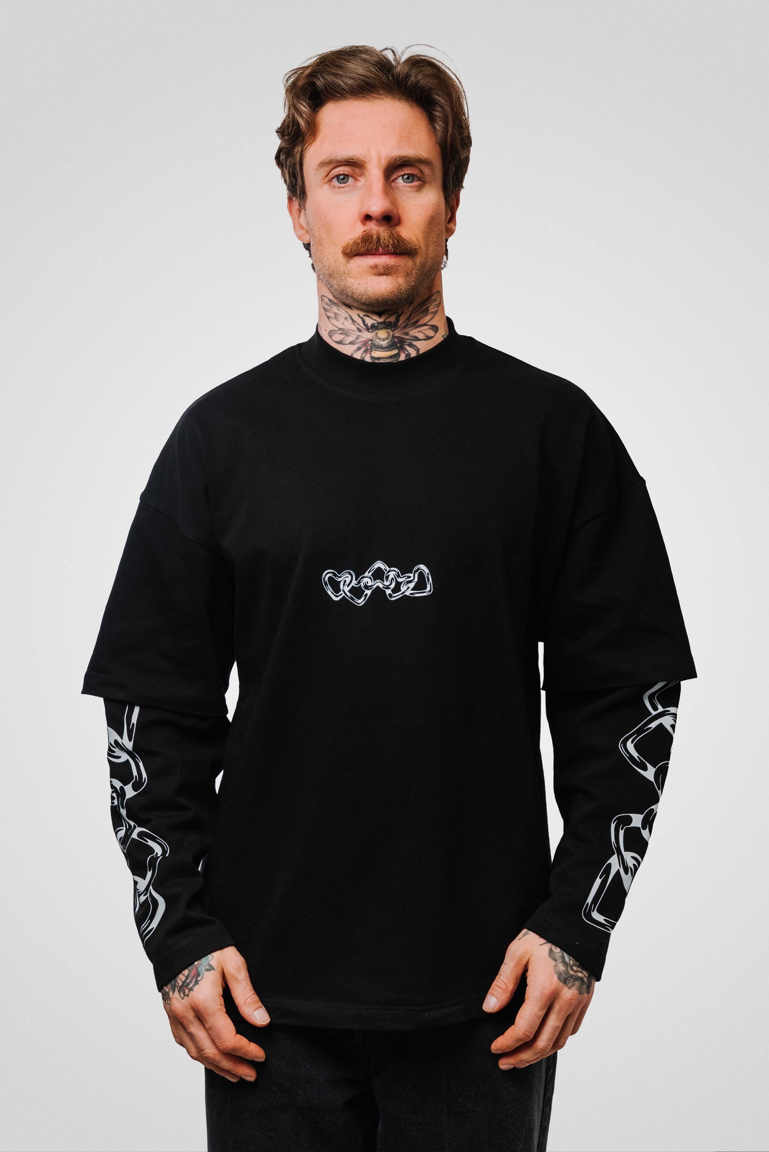 HEART DOUBLE LONGSLEEVE TEE BLACK - Shoebuya Design