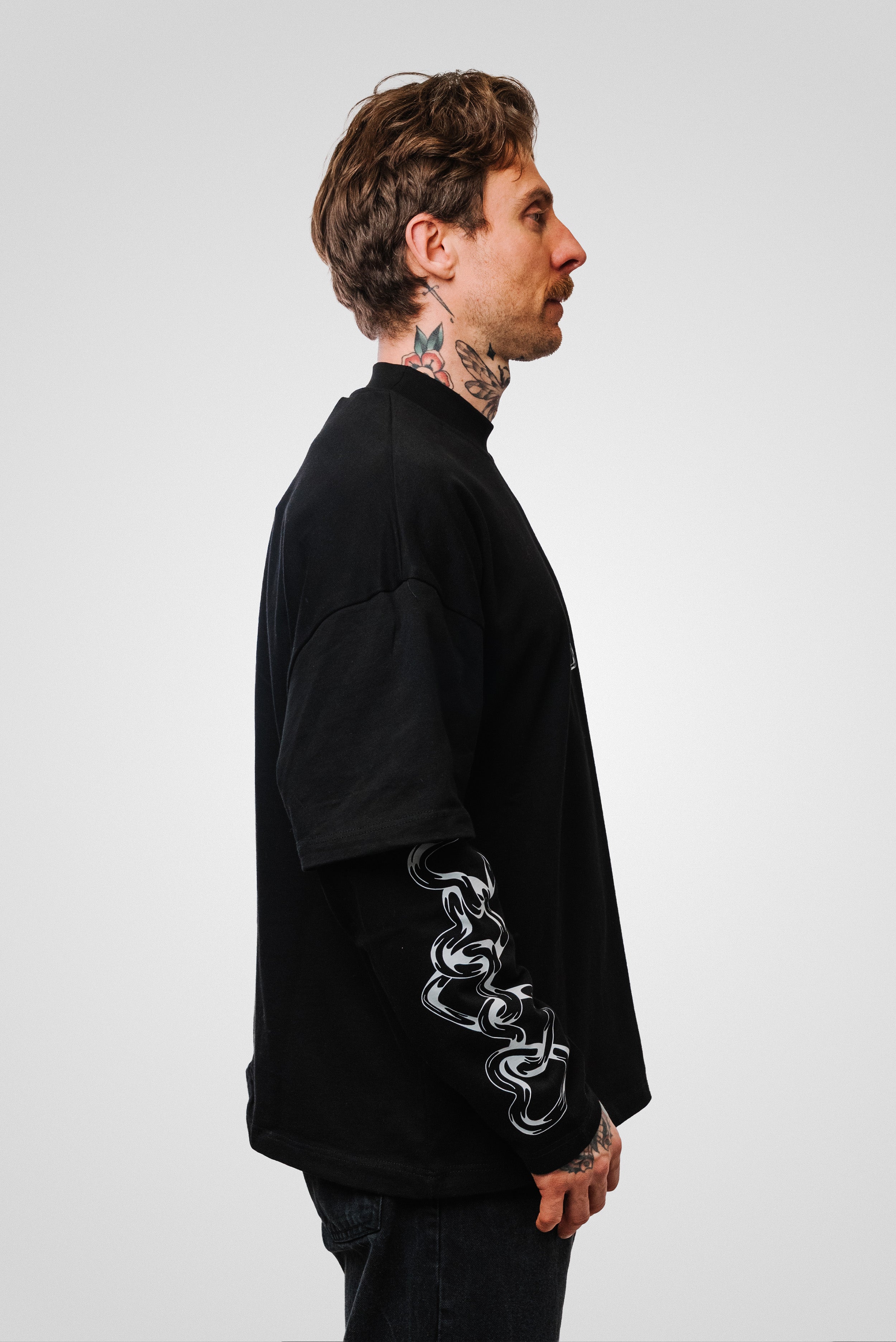 HEART DOUBLE LONGSLEEVE TEE BLACK - Shoebuya Design