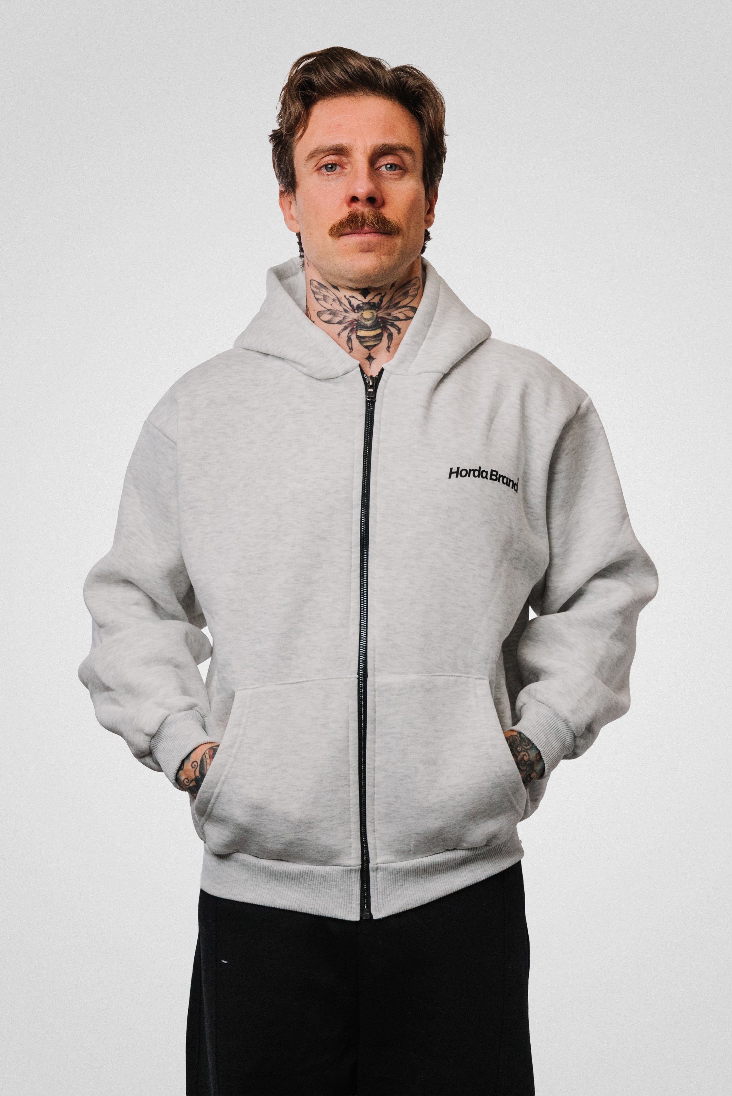 LOGO ZIP HOODIE GREY - Horda Brand