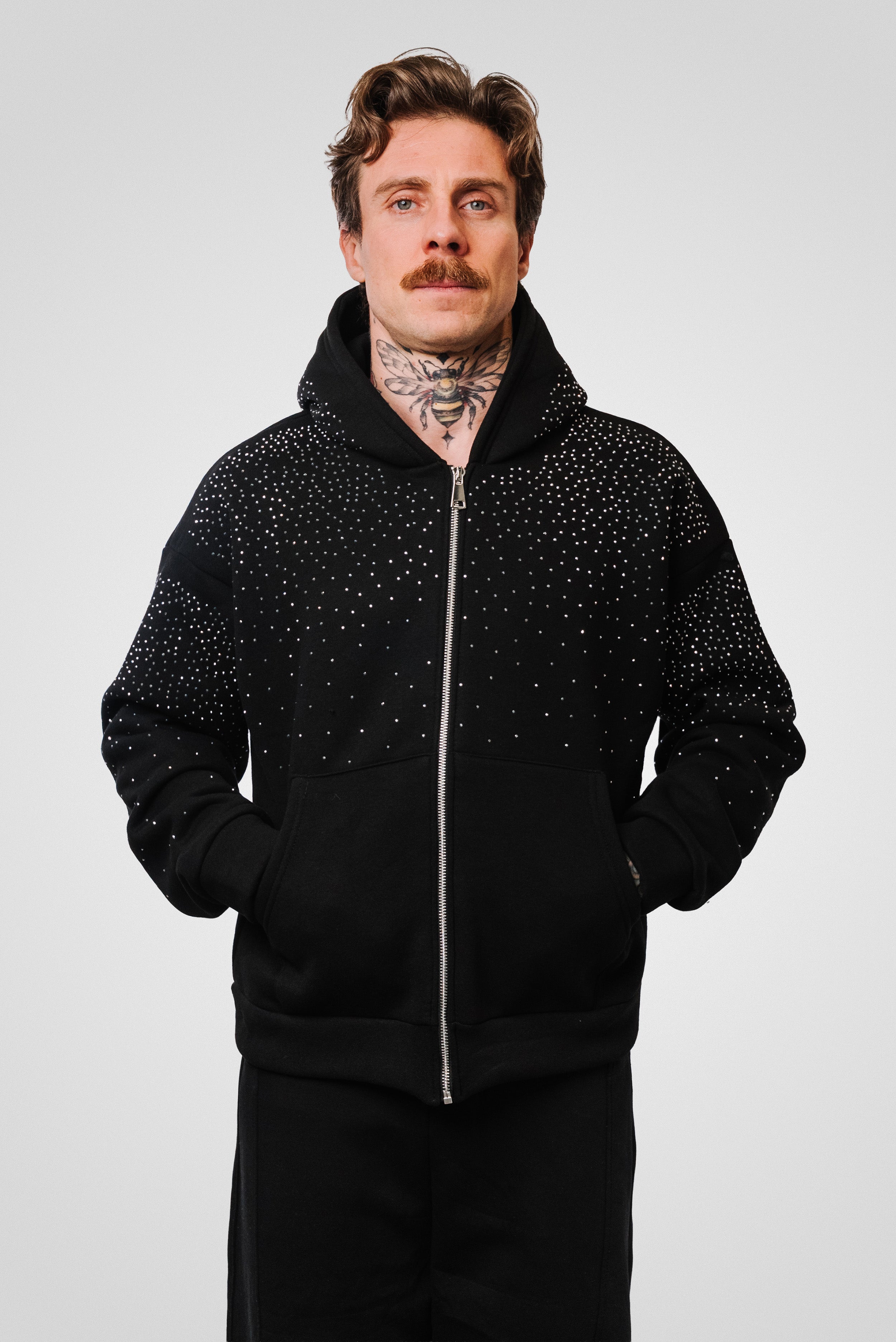ZIP GLITTER BLACK HOODIE- Replacement Brand