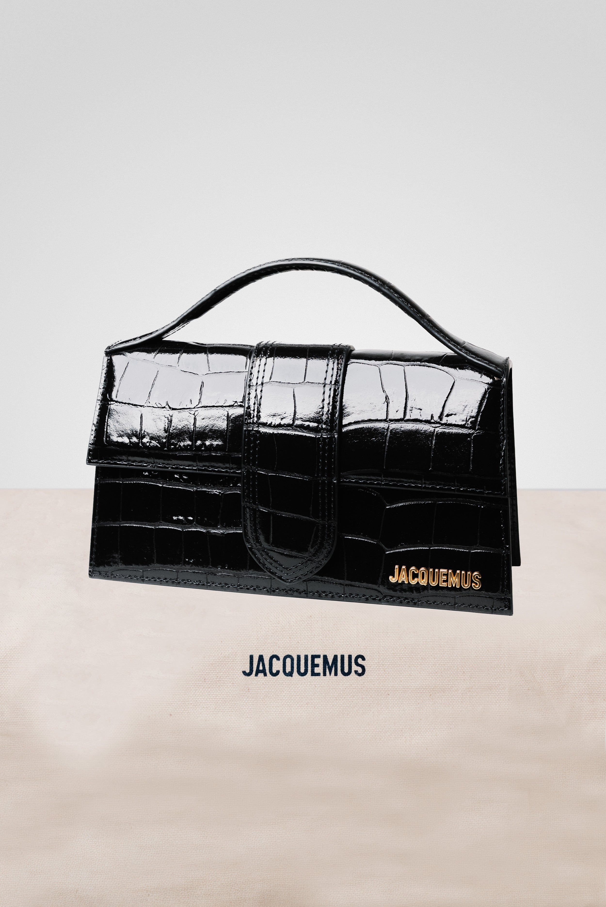 JACQUEMUS LE GRAND BAMBINO CROSSBODY FLAP BAG CROCO BLACK