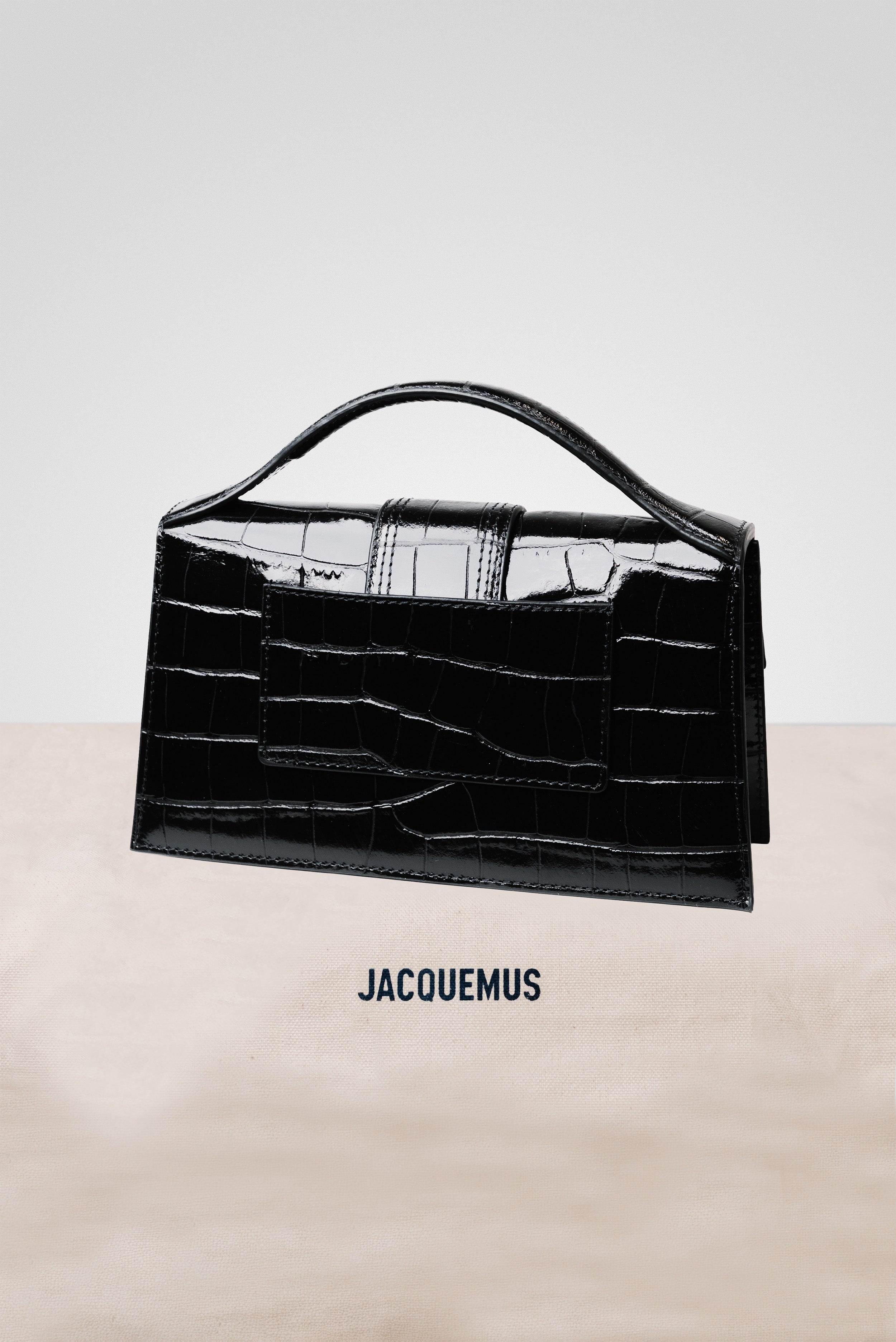 JACQUEMUS LE GRAND BAMBINO CROSSBODY FLAP BAG CROCO BLACK