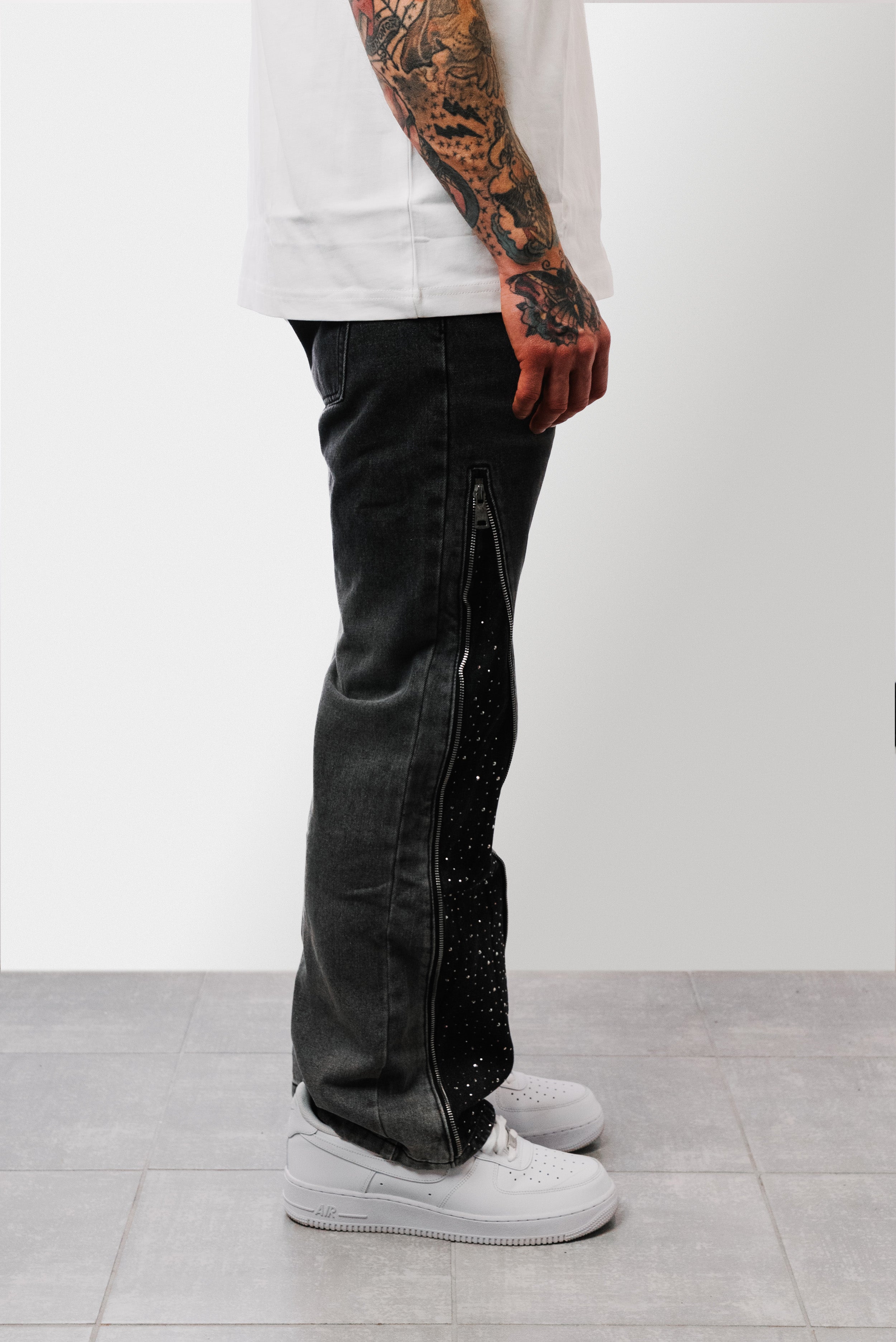 BLACK ZIP SPARCKLY JEANS - Replacement Brand