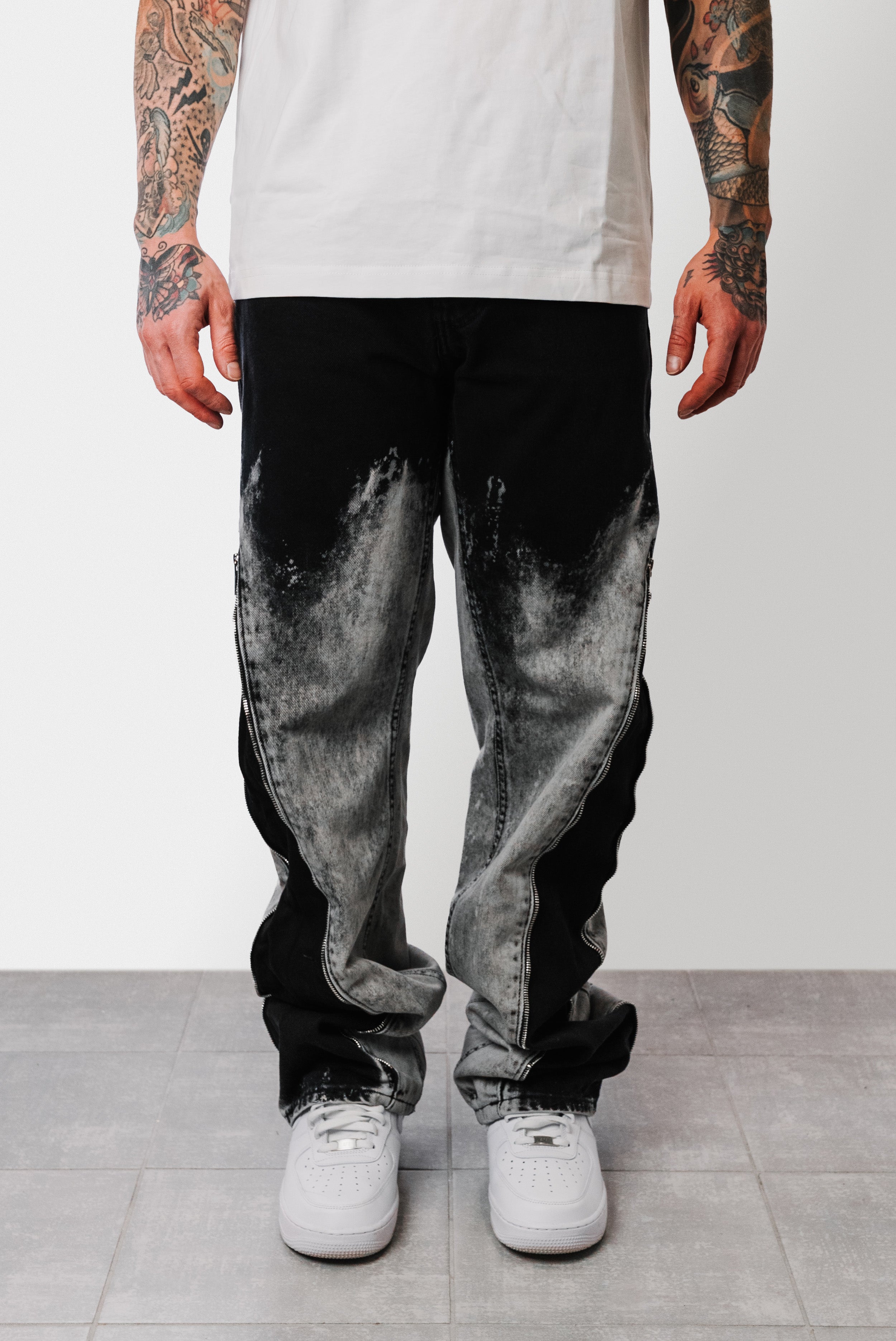 BLACK TO GREY SHADED ZIP DENIM JEANS  - Replacement Brand