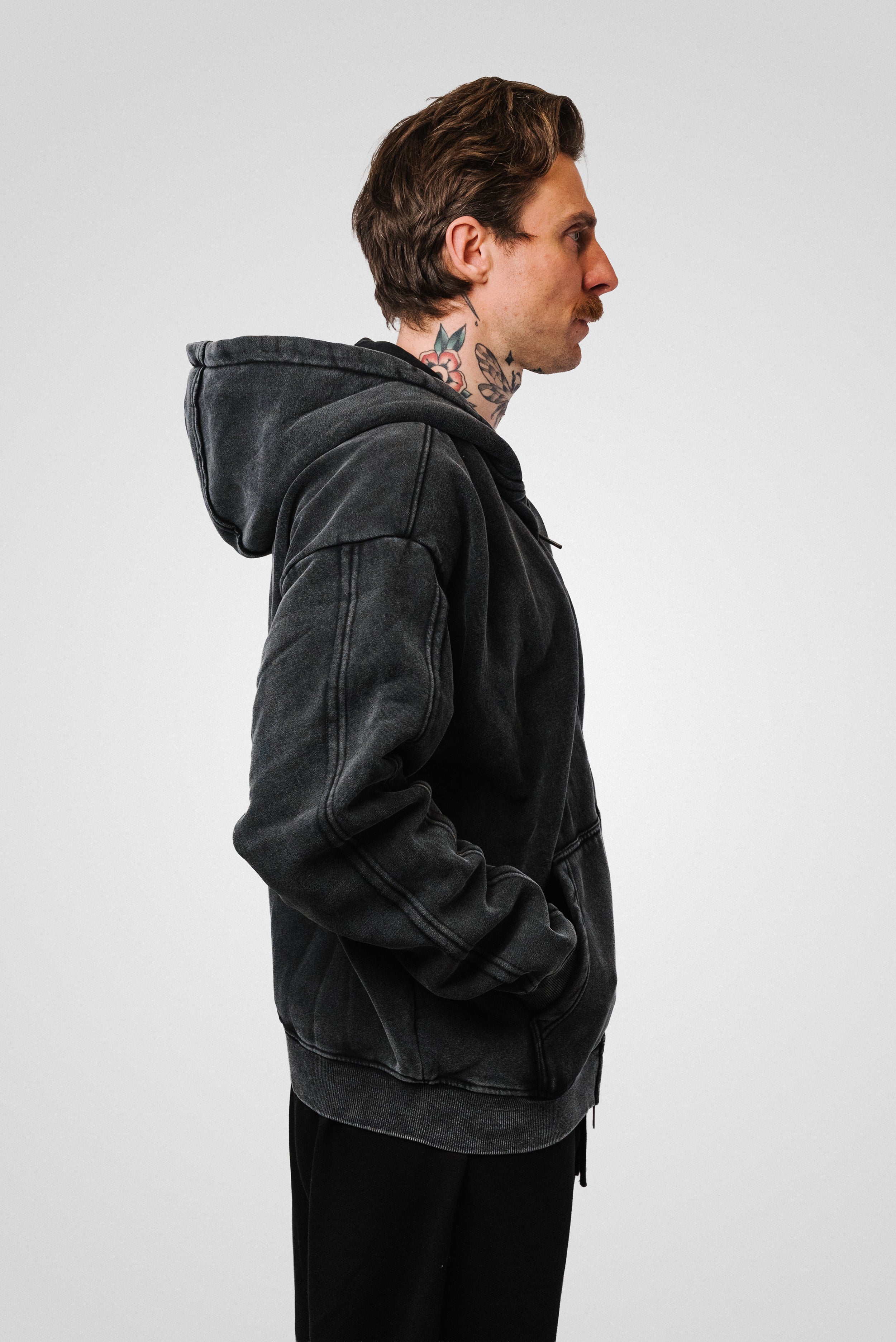 ZIP HOODIE WASHED BLACK - Shoebuya Design