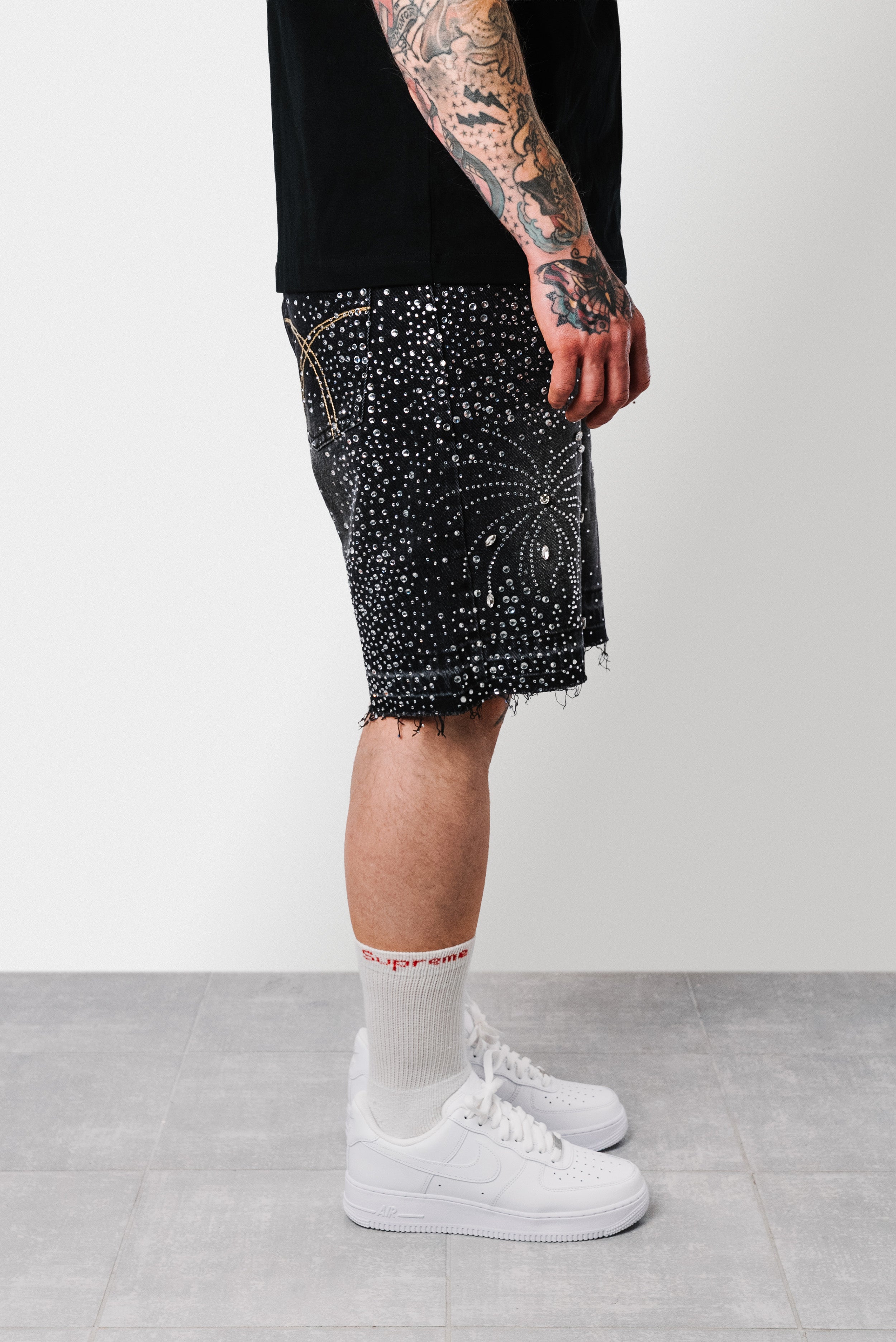 FIREWORKS BLACK DENIM SHORTS - Shoebuya Design