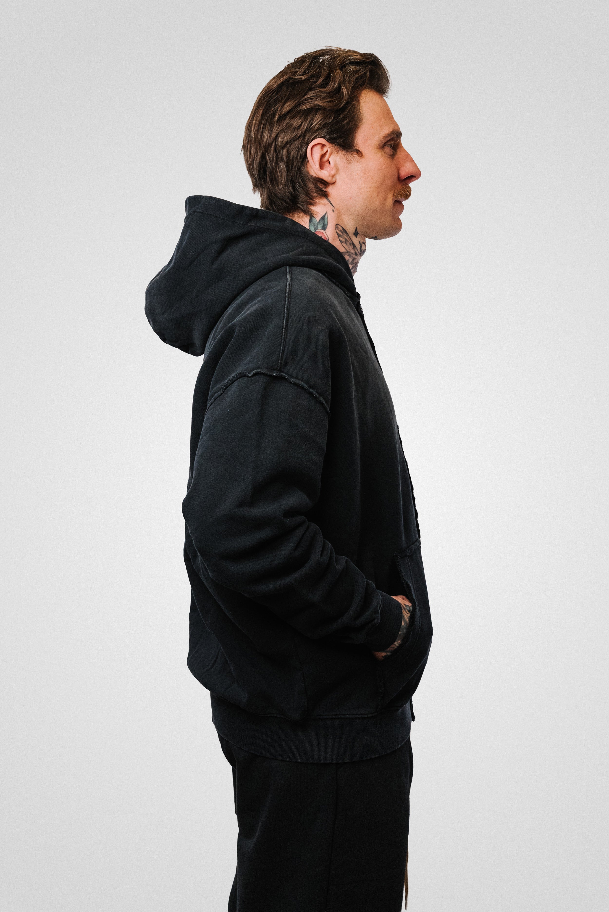 ZIP HOODIE RUINED BLACK - Shoebuya Design
