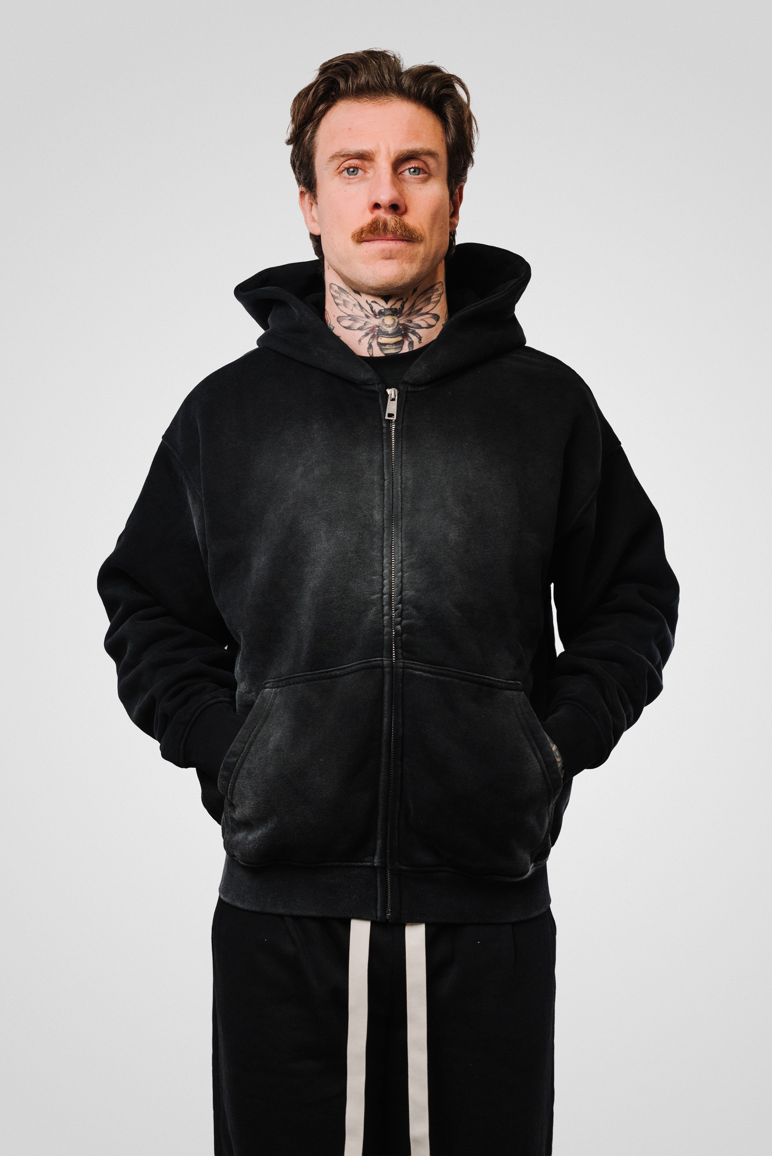 ZIP HOODIE FADED SPRAY BLACK - Shoebuya Design