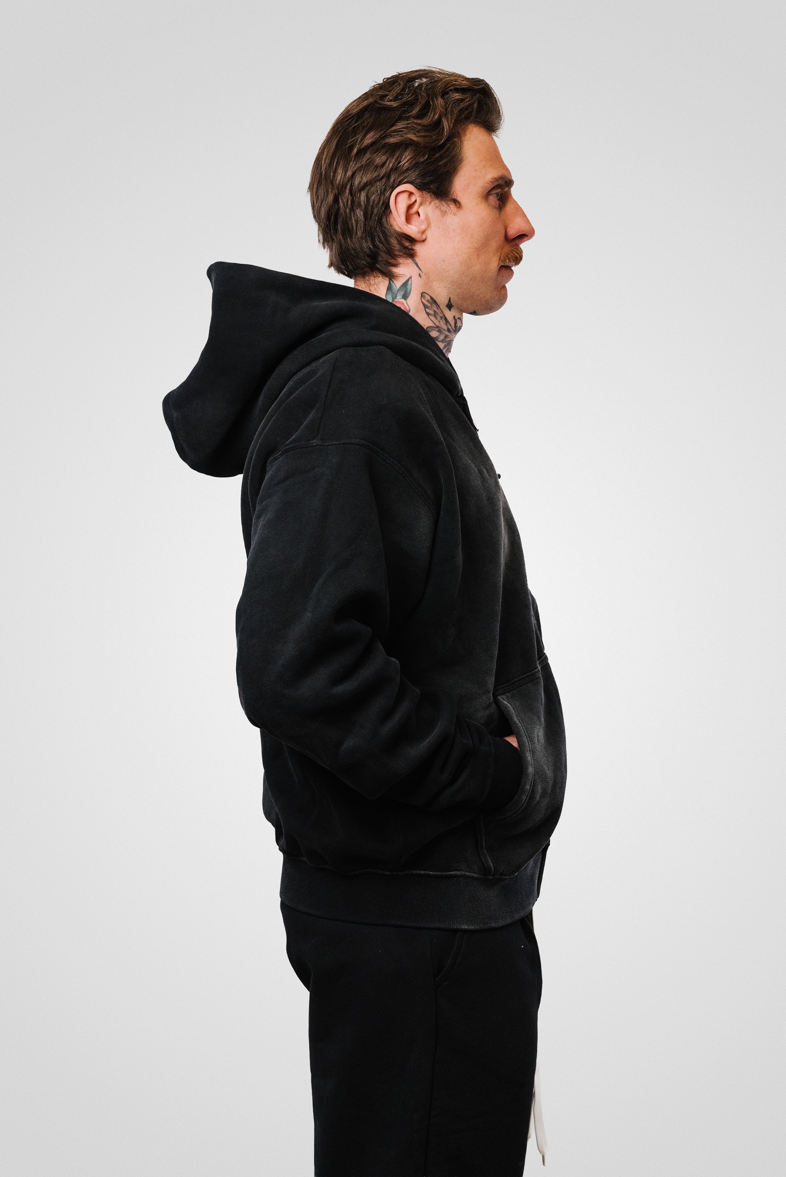 ZIP HOODIE FADED SPRAY BLACK - Shoebuya Design