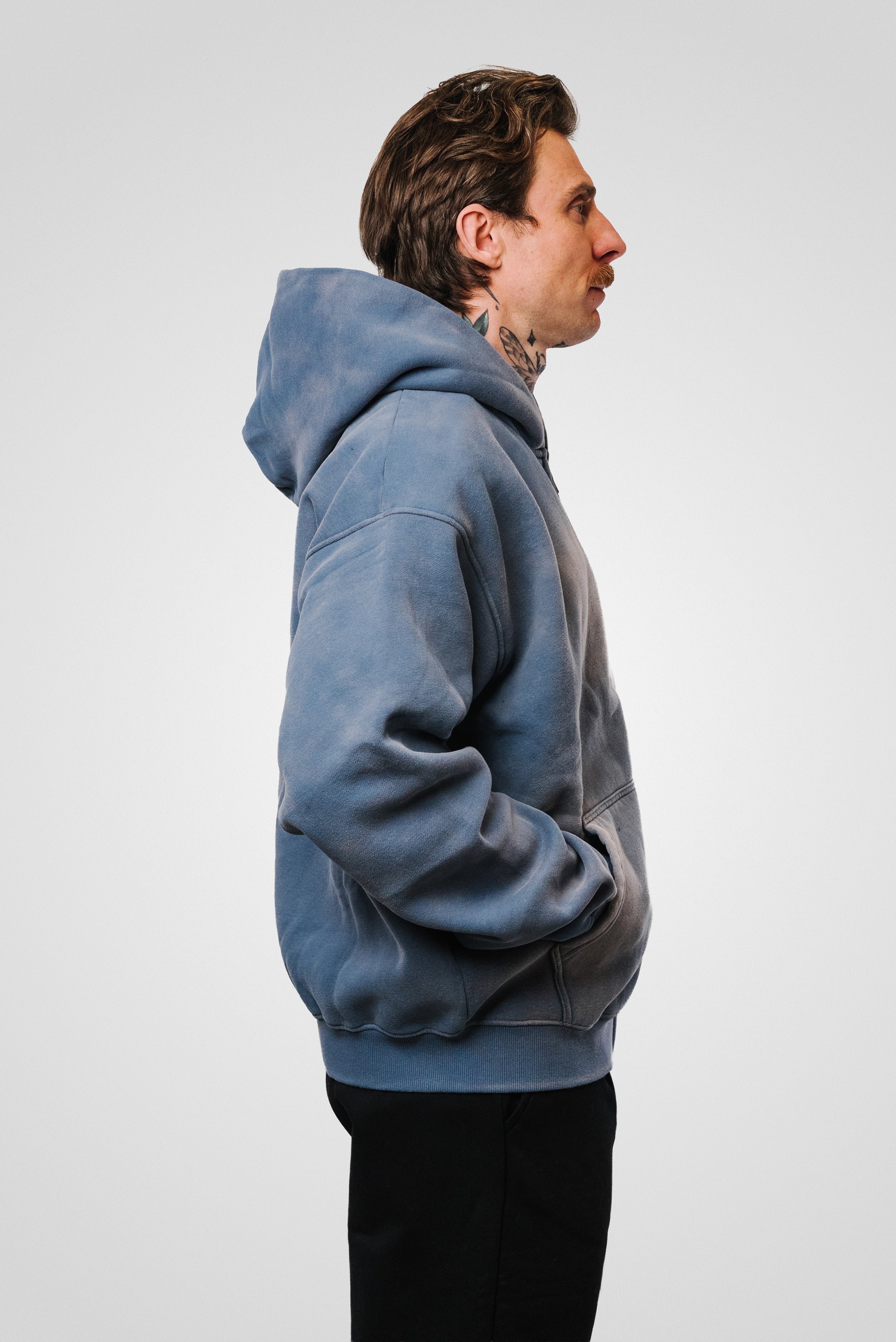 ZIP HOODIE FADED SPRAY LIGHT BLUE - Shoebuya Design