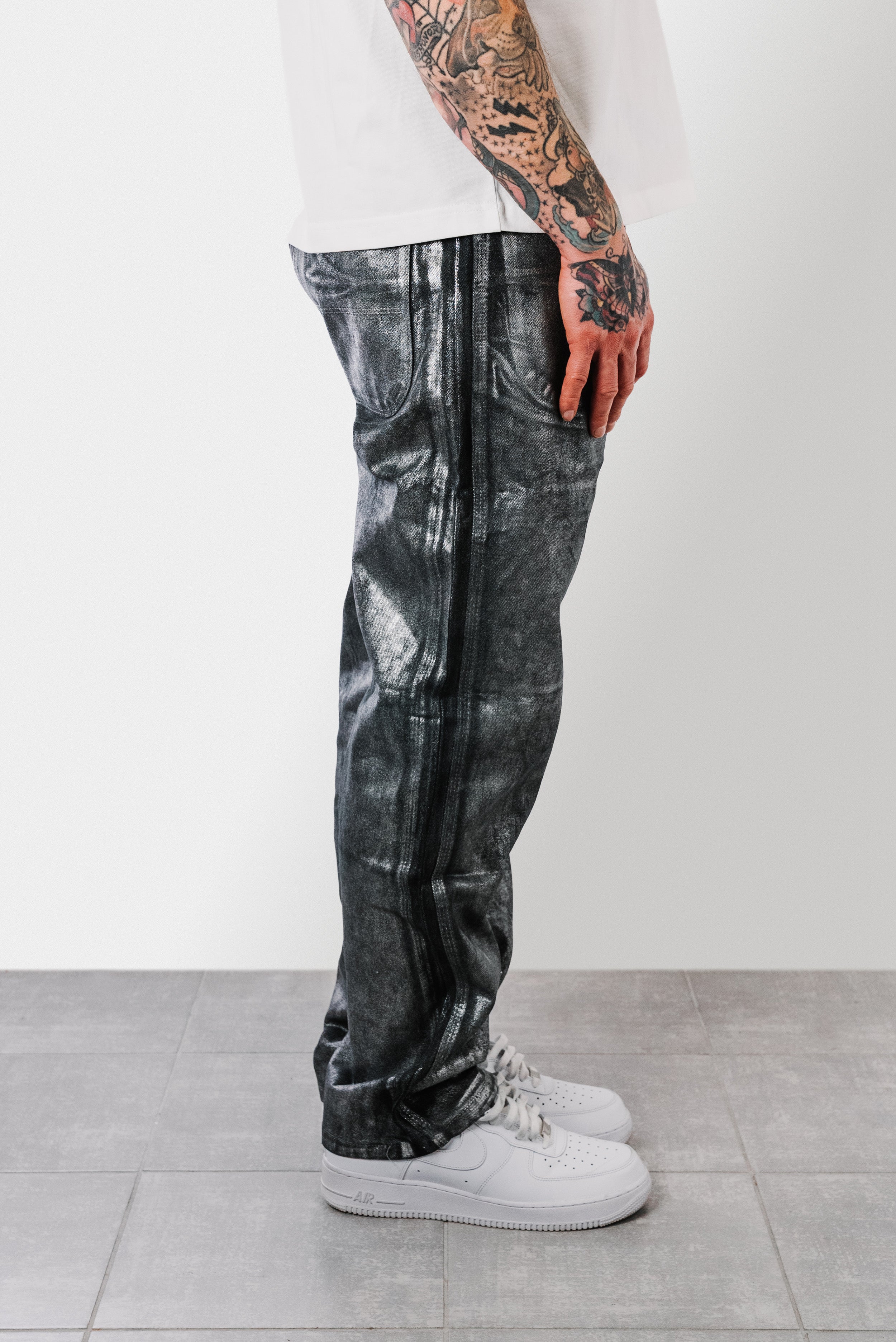SILVER OLD PRINT BLACK JEANS - Shoebuya Design