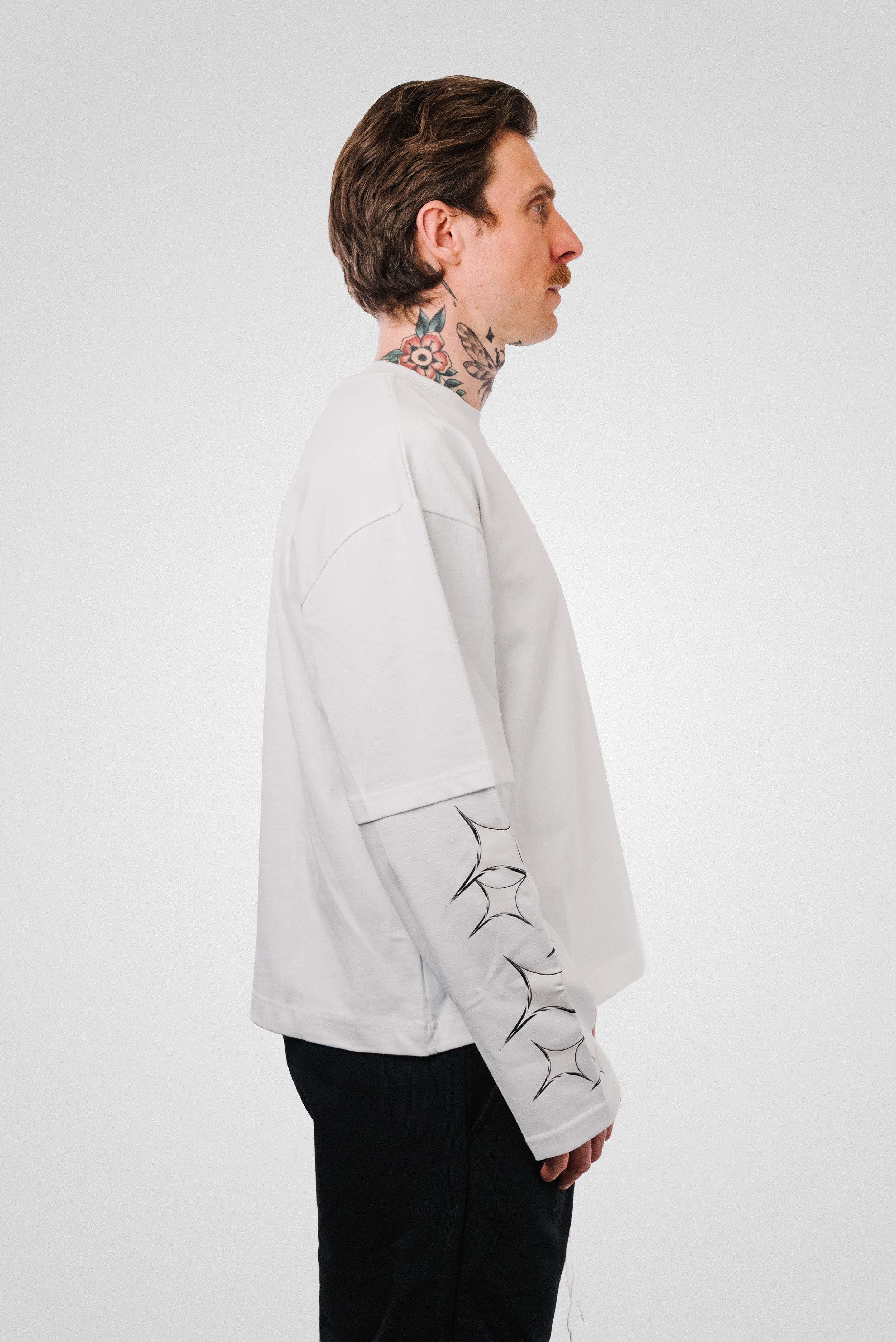 STAR DOUBLE BOXY LONGSLEEVE TEE WHITE -Replacement Brand