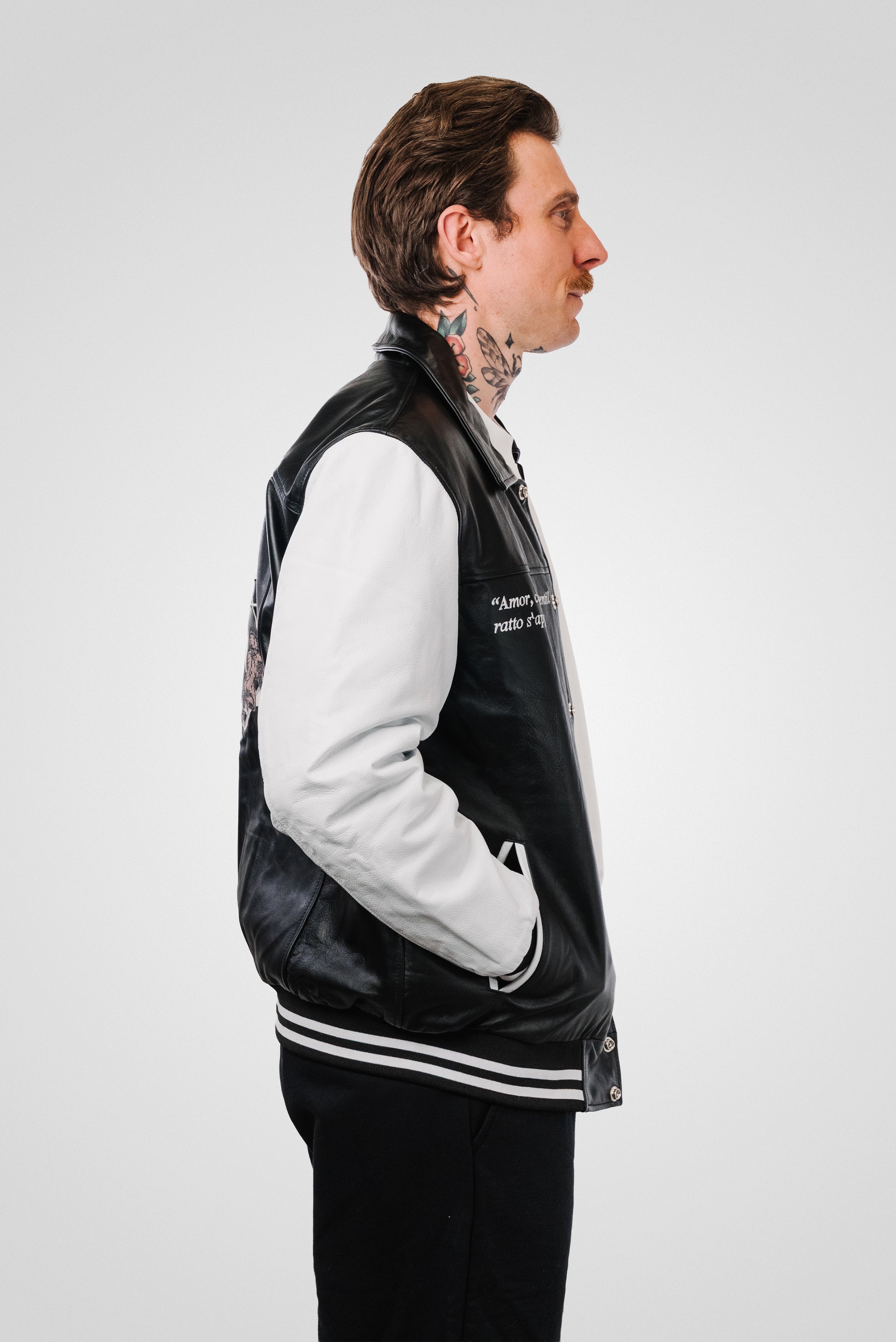 REAL LEATHER ANGELS VARSITY JACKET BLACK - ALESSIO GIFFI