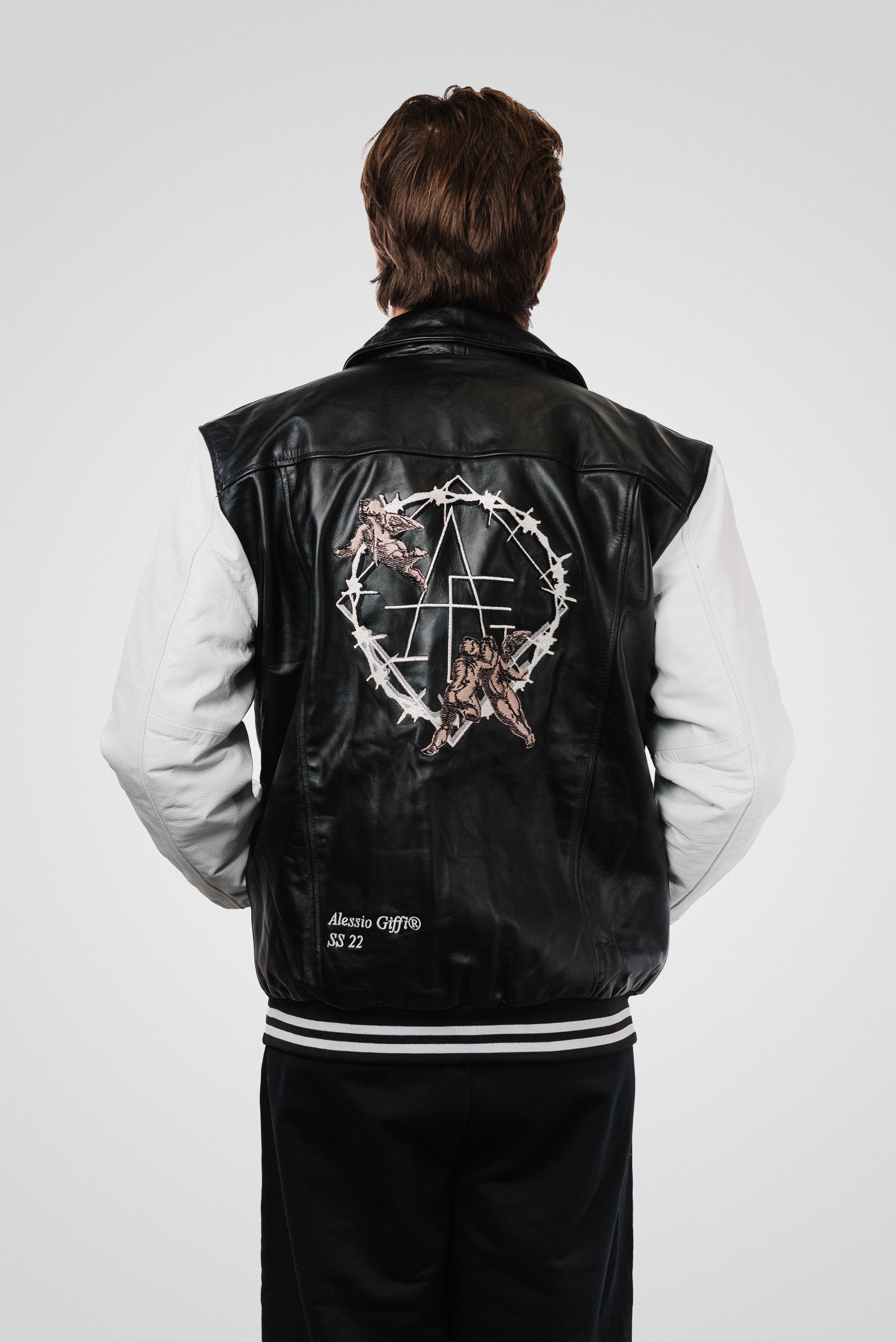 REAL LEATHER ANGELS VARSITY JACKET BLACK - ALESSIO GIFFI