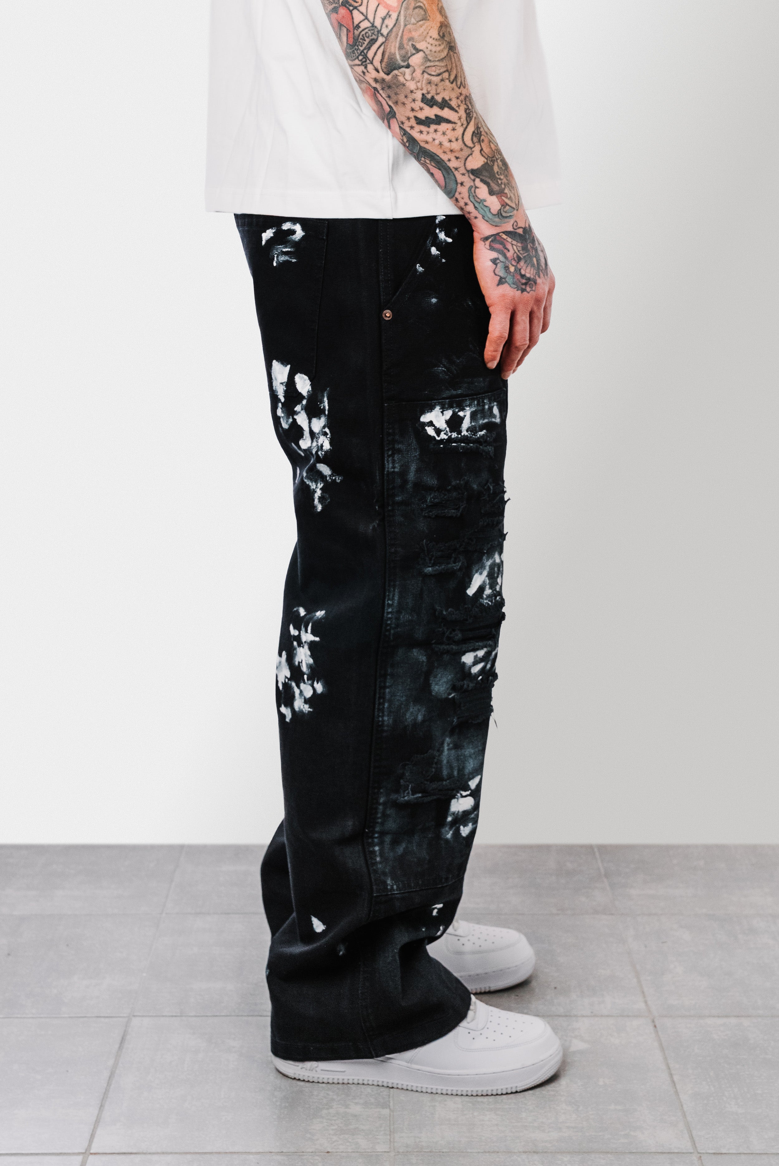 WHITE PAINT BAGGY BLACK JEANS - Shoebuya Design