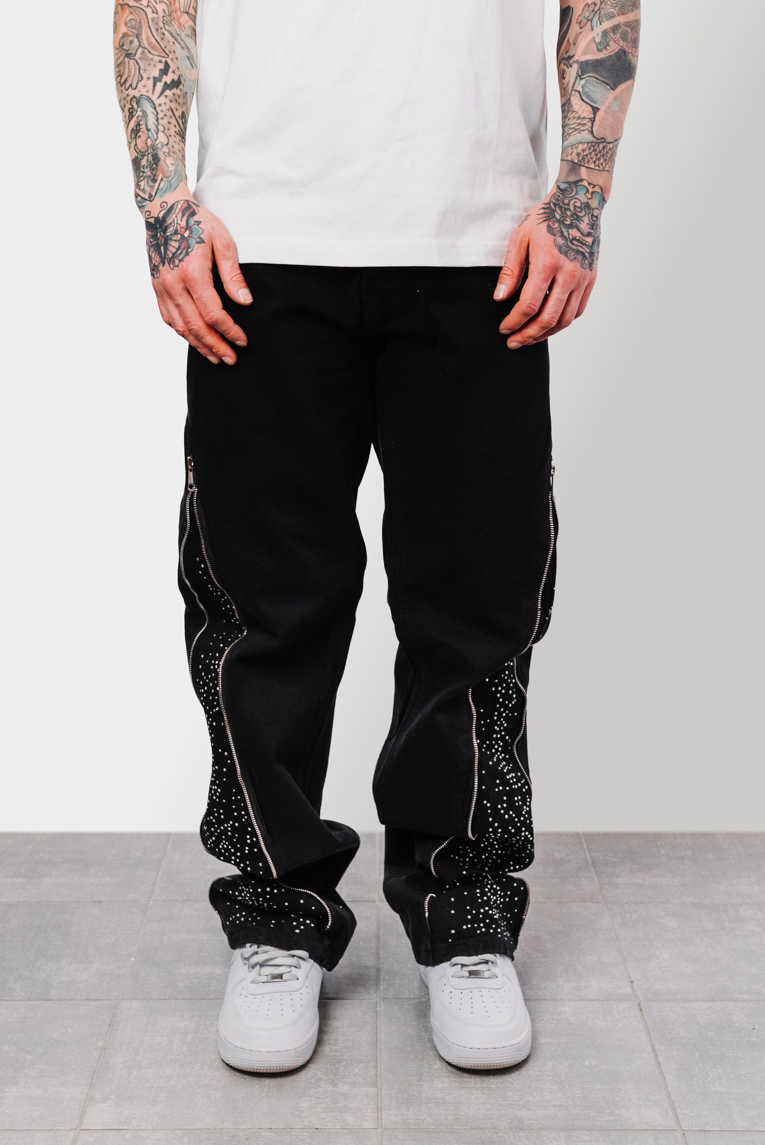 FULL ZIP SPARCKLY BLACK JEANS - Shoebuya Design