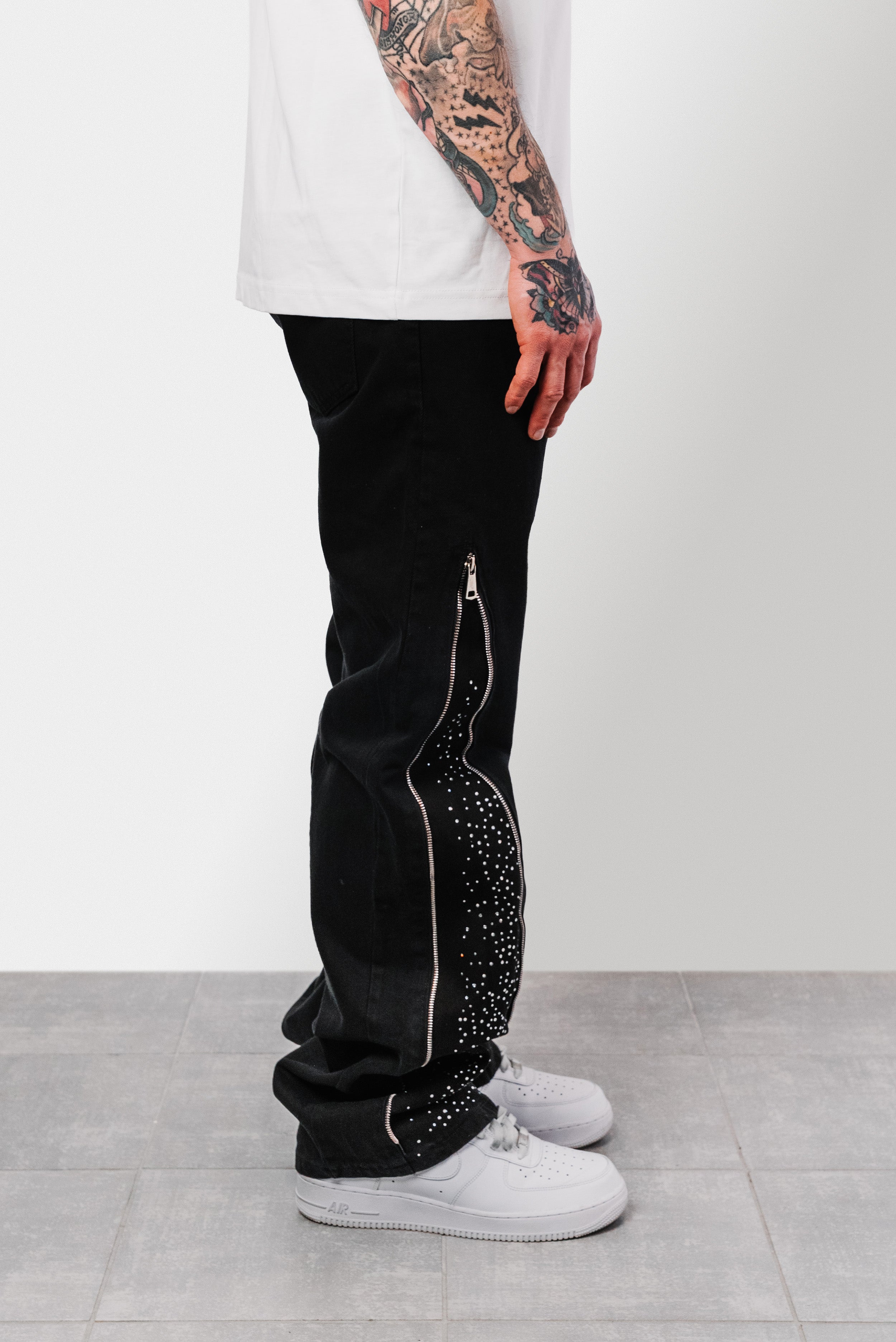FULL ZIP SPARCKLY BLACK JEANS - Shoebuya Design