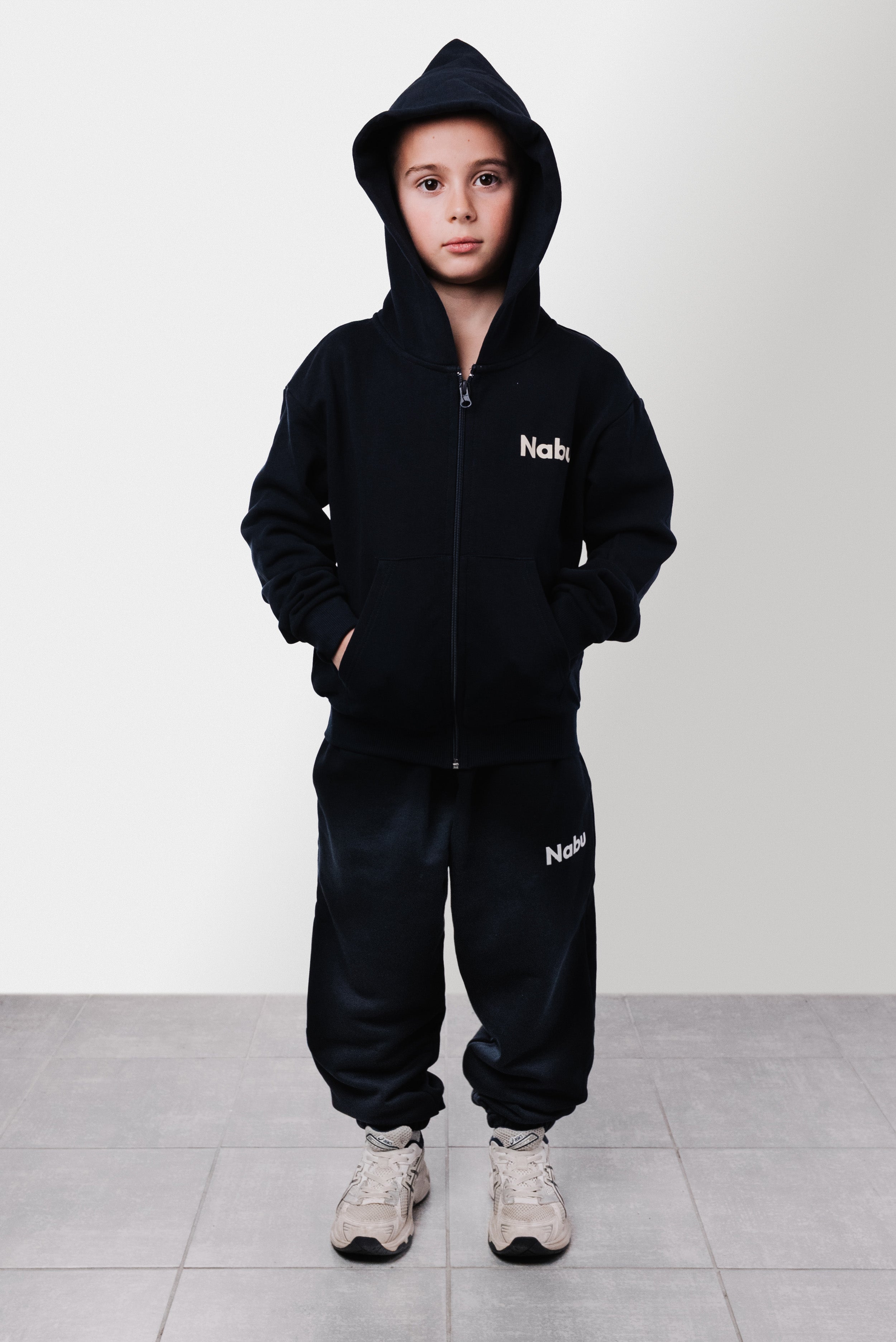 HOODIE ZIP BLUE LOGO WHITE BABY - Nabu Brand