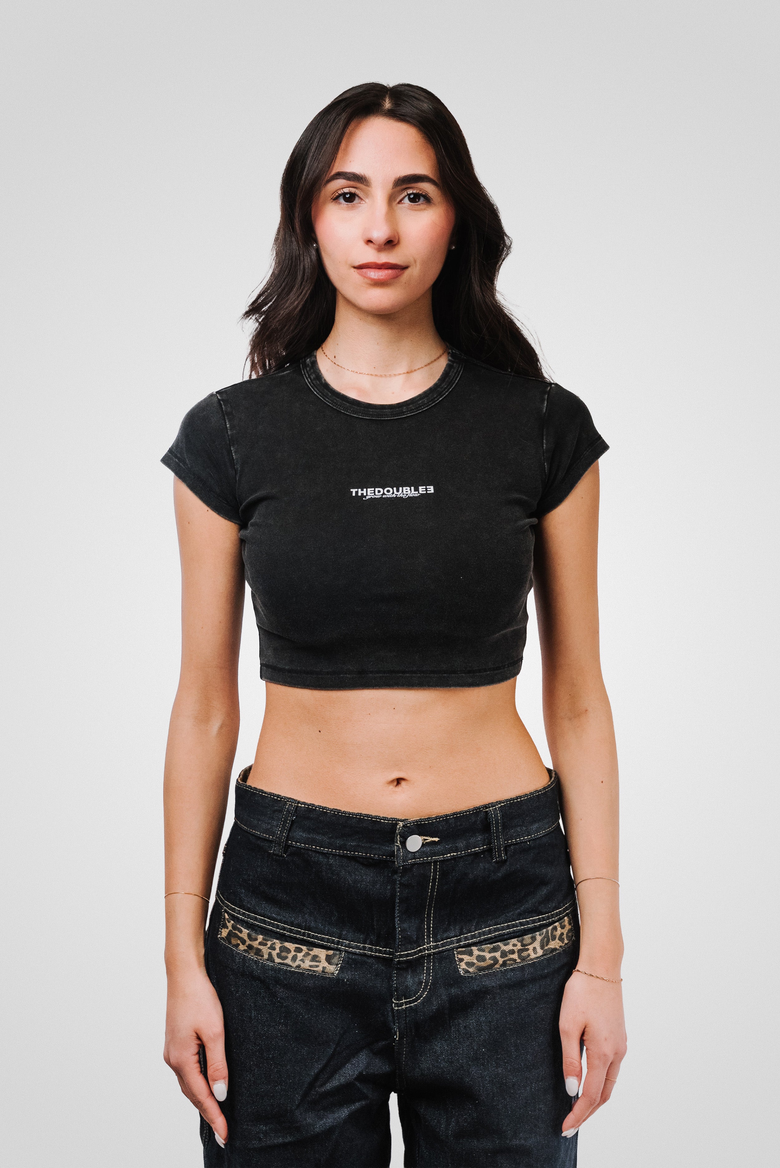 WOMEN LOGO WASHED BLACK TOP - TheDoubleE