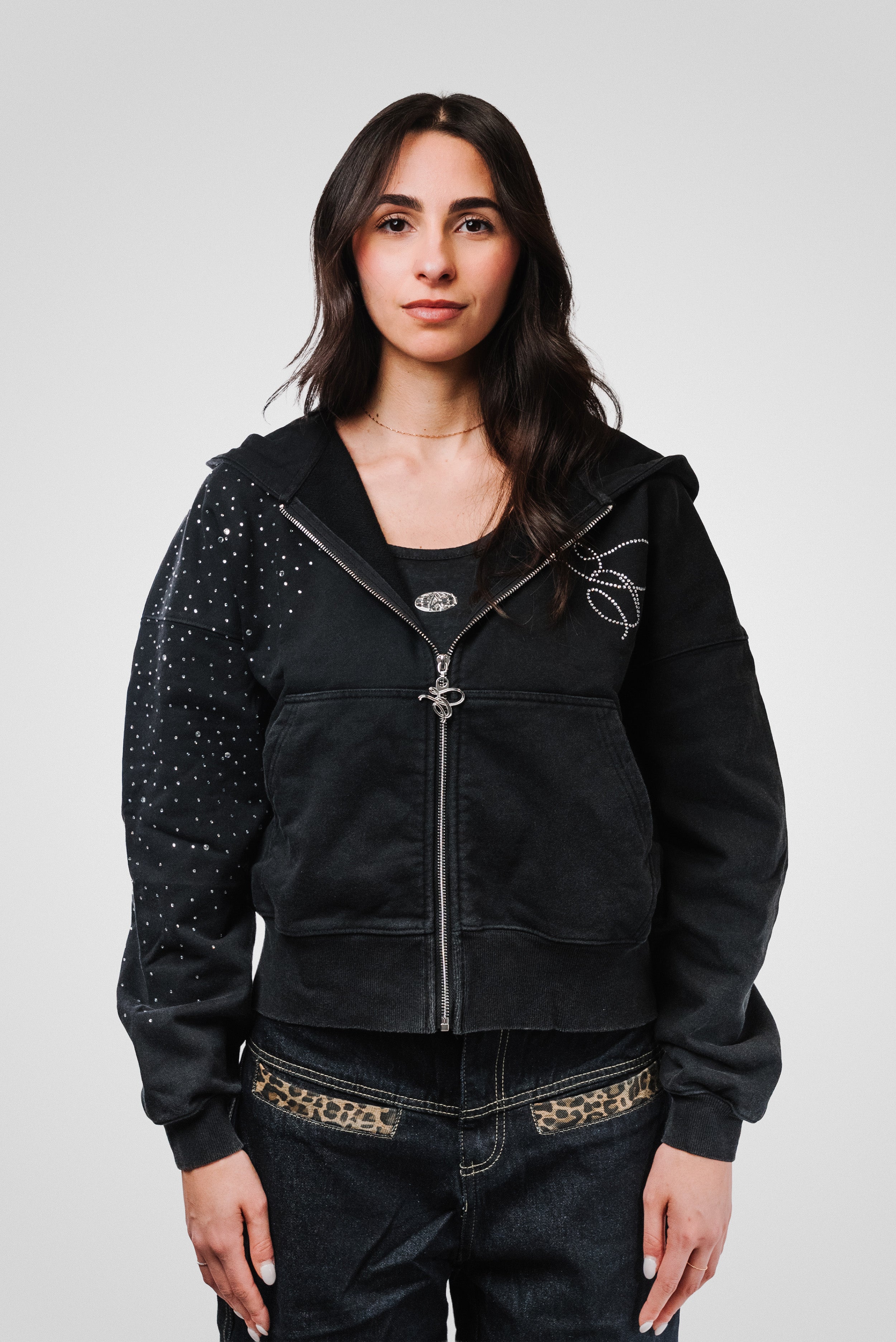 E GLITTER LOGO ZIP HOODIE - TheDoubleE